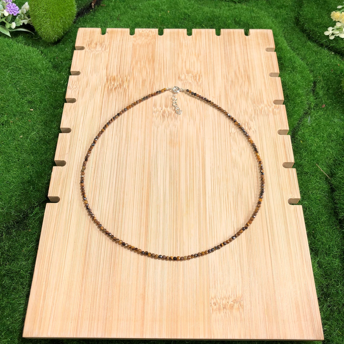 Natuerliche gelbe Tigerauge-Halskette, handgefertigt