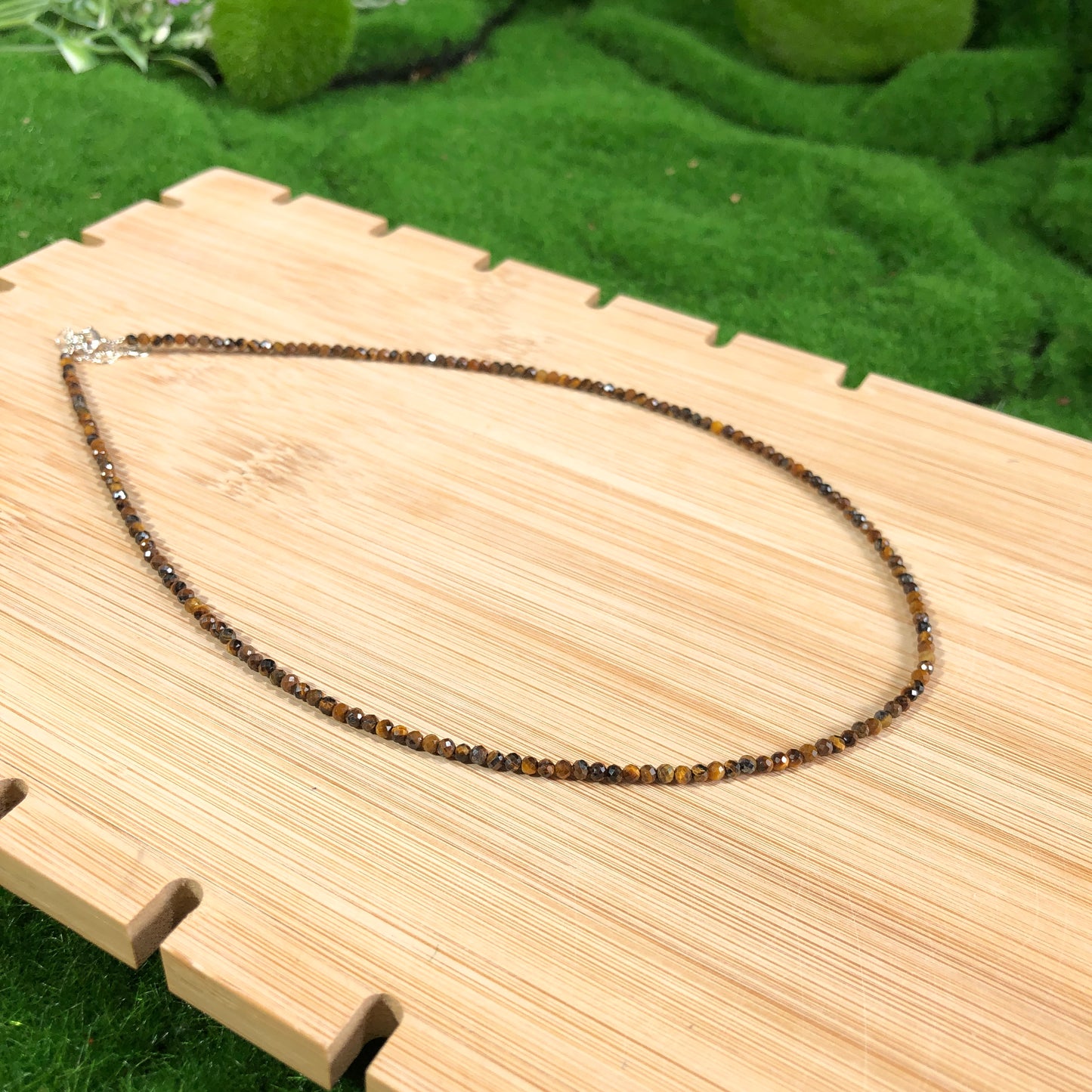 Natuerliche gelbe Tigerauge-Halskette, handgefertigt