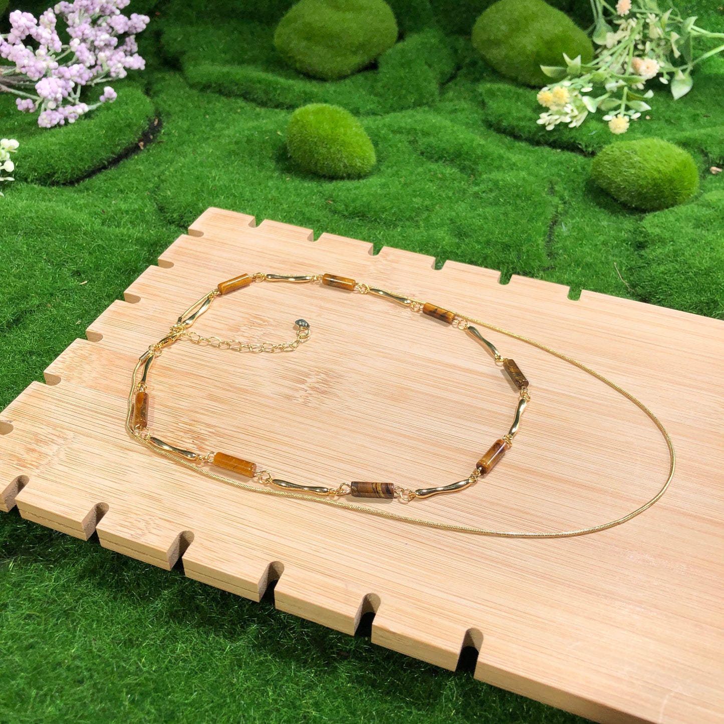 Natuerliche gelbe Tigerauge-Kupfer-Halskette, handgefertigt