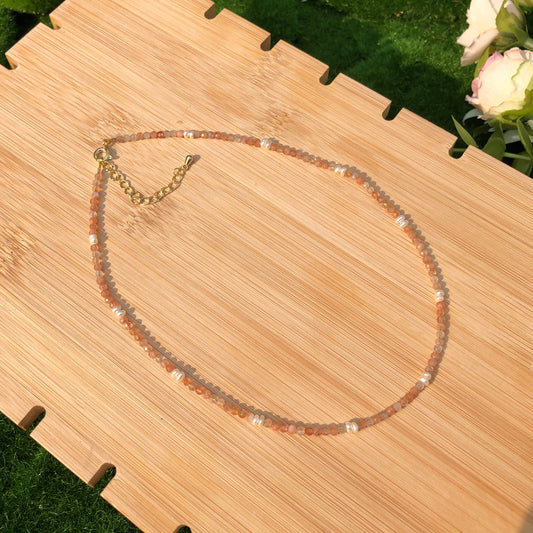 Halskette aus natürlichem Sonnenstein, Kupferkette, 14-karätig vergoldet