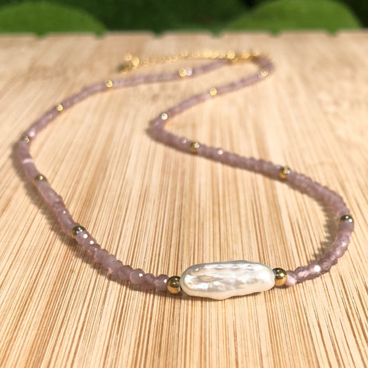 Natürliche Amethyst-Süßwasserperlen-Halskette, Amethyst Süßwasserperle, handgefertigt