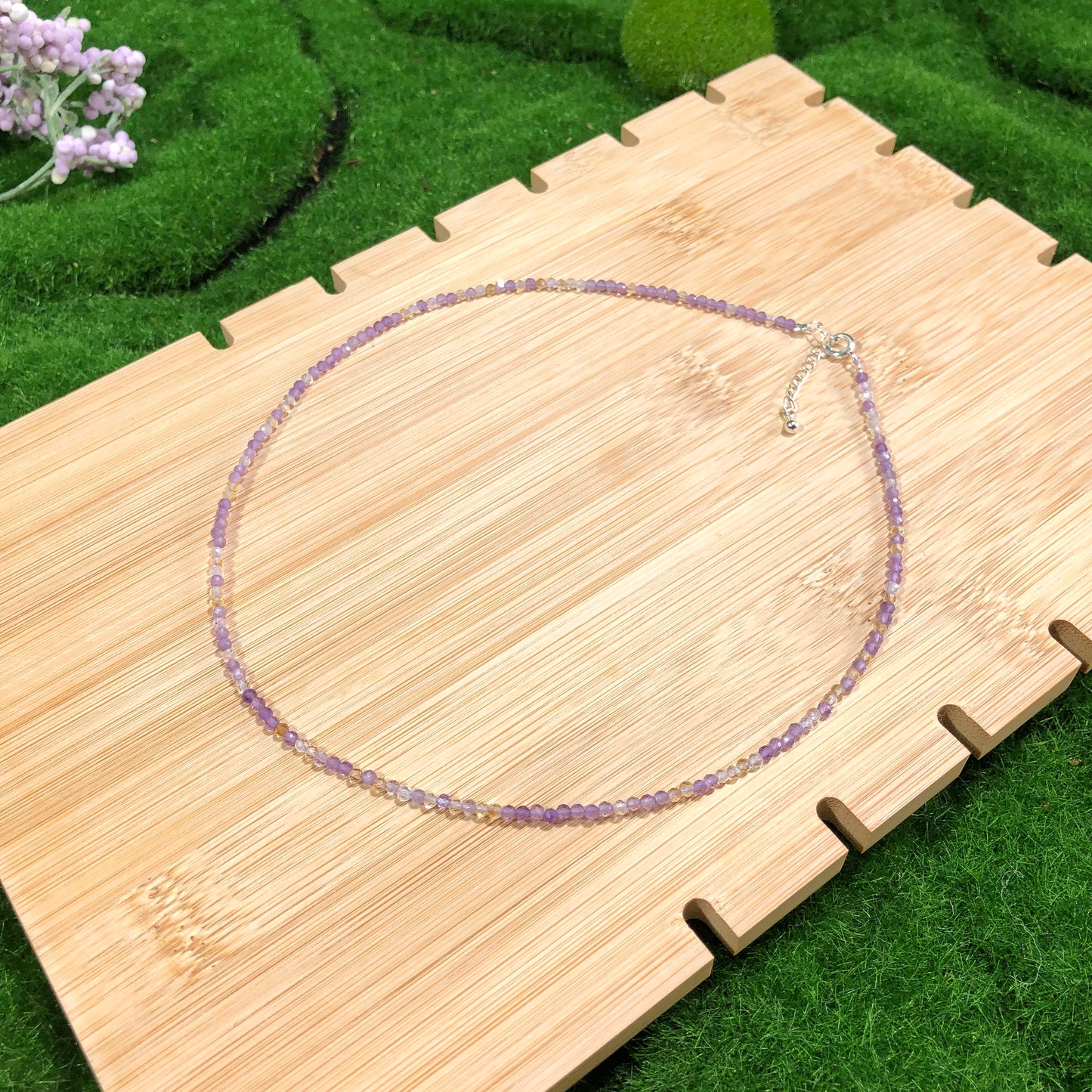 Halskette aus natürlichem Amethyst und Citrin, handgefertigt