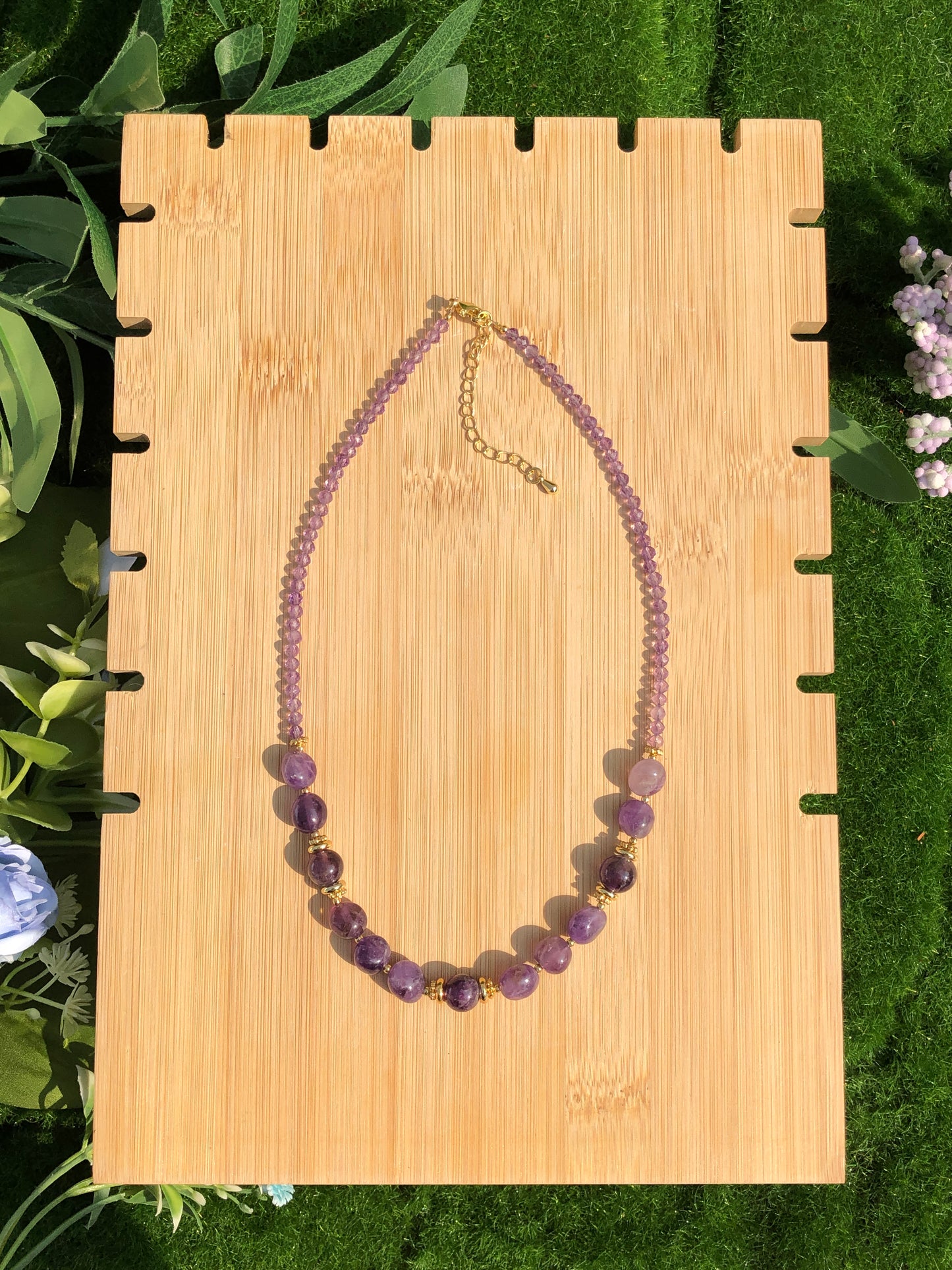 Natürliche Amethyst Halskette Kupfer vergoldet 14K handgefertigt