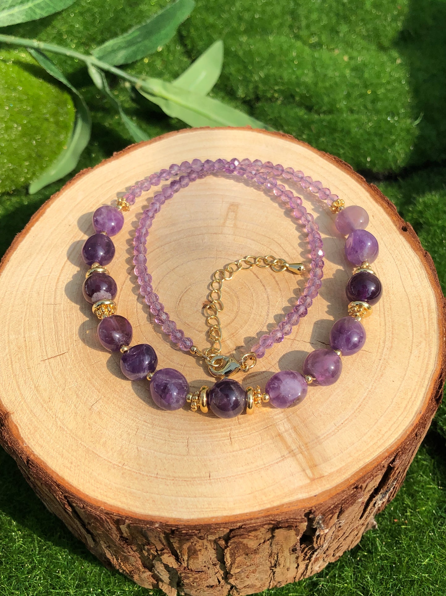 Natürliche Amethyst Halskette Kupfer vergoldet 14K handgefertigt