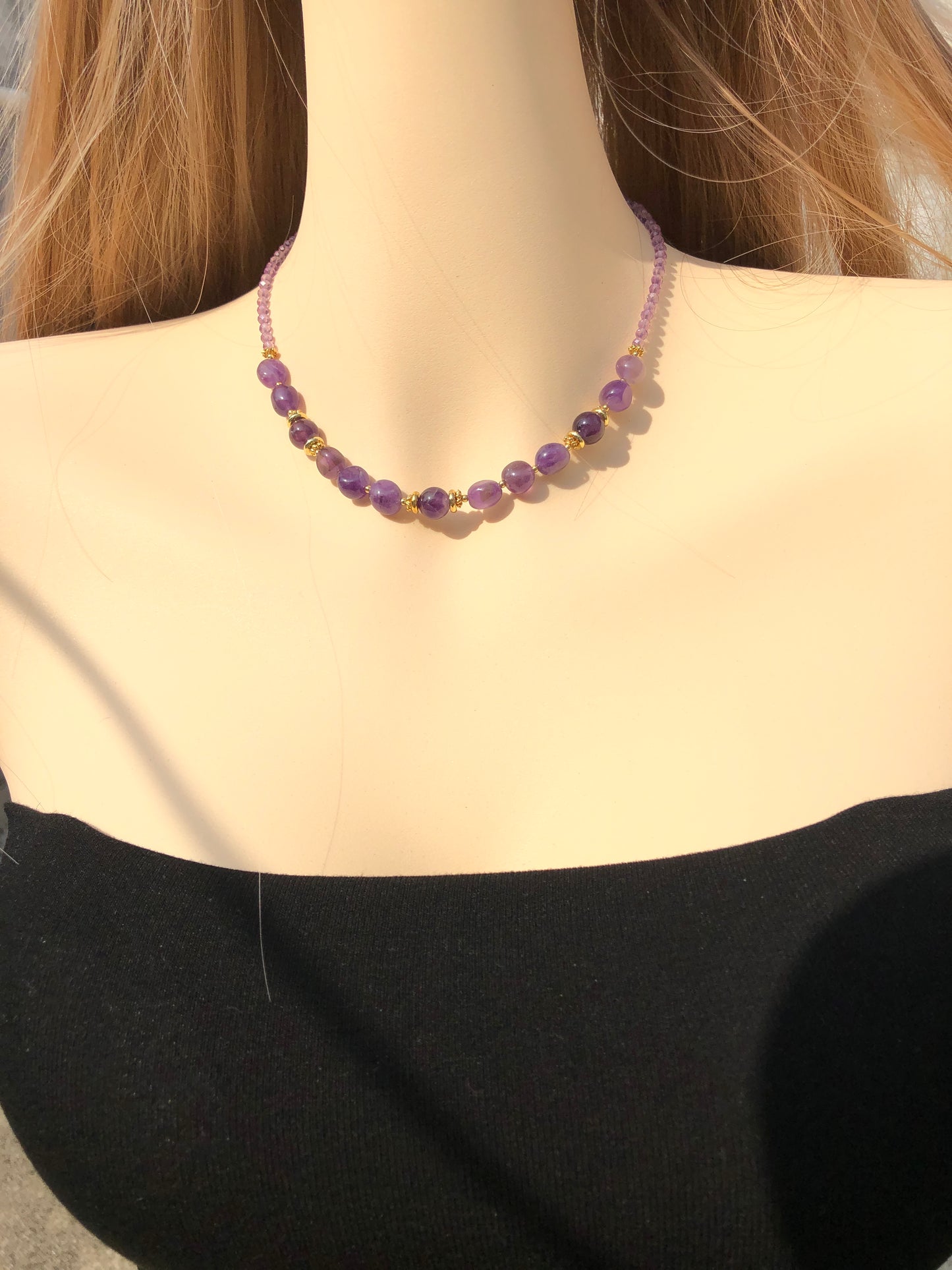 Natürliche Amethyst Halskette Kupfer vergoldet 14K handgefertigt