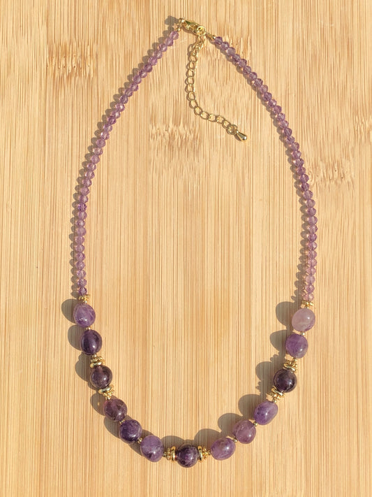 Natürliche Amethyst Halskette Kupfer vergoldet 14K handgefertigt