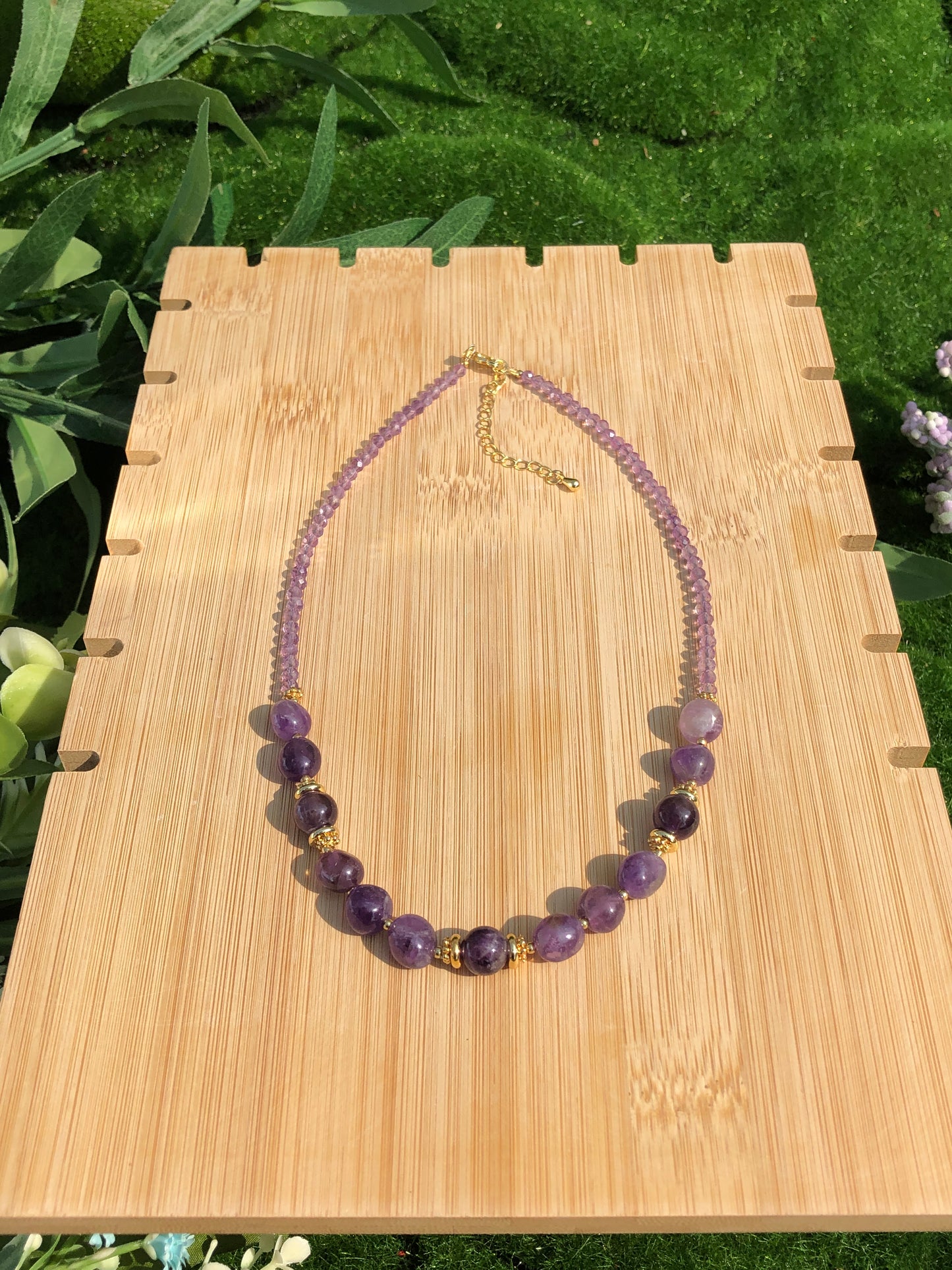 Natürliche Amethyst Halskette Kupfer vergoldet 14K handgefertigt