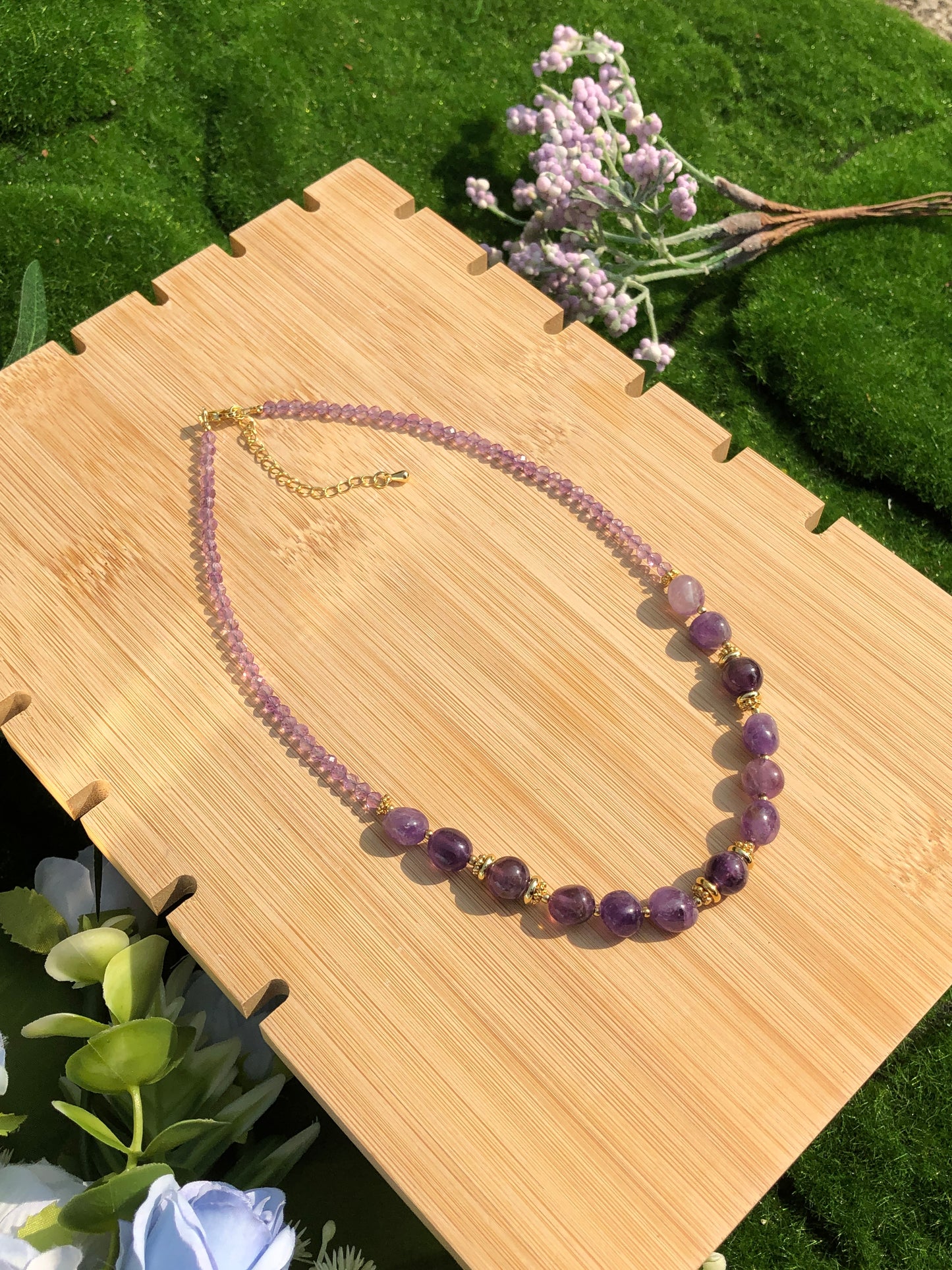 Natürliche Amethyst Halskette Kupfer vergoldet 14K handgefertigt