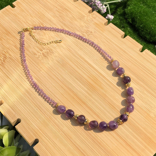 Natürliche Amethyst Halskette Kupfer vergoldet 14K handgefertigt