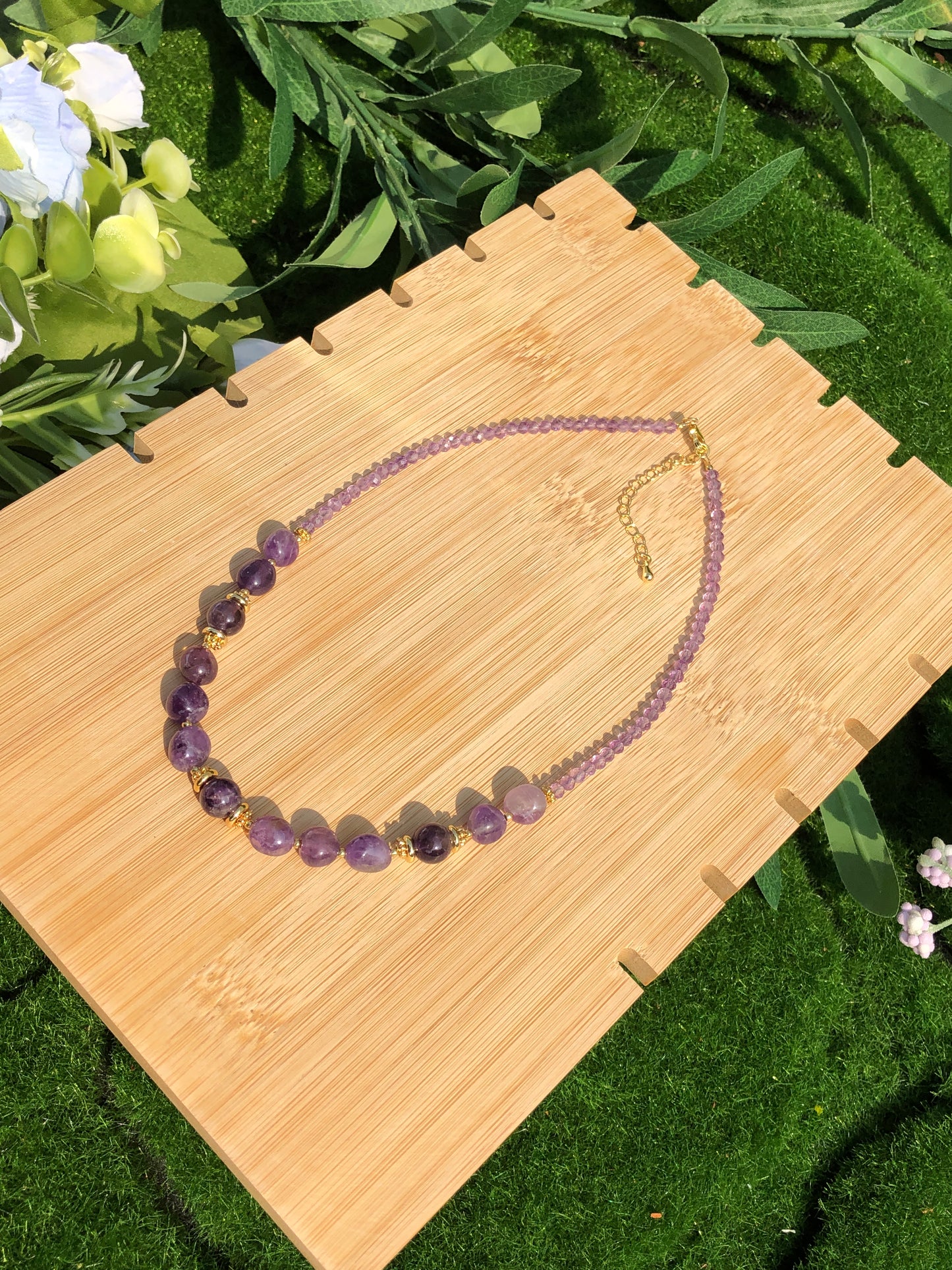 Natürliche Amethyst Halskette Kupfer vergoldet 14K handgefertigt