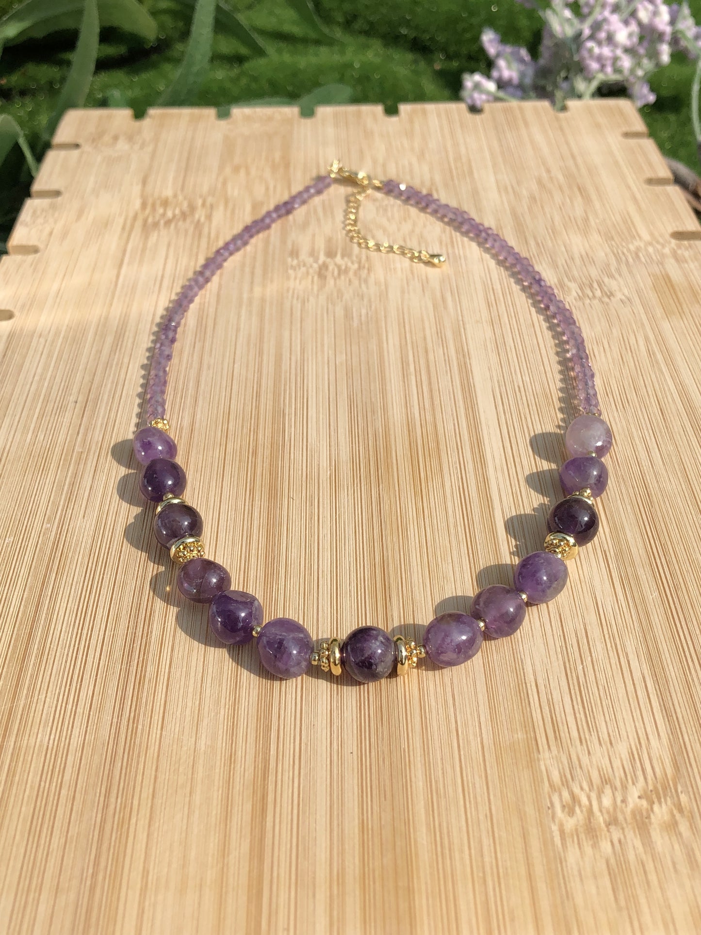 Natürliche Amethyst Halskette Kupfer vergoldet 14K handgefertigt