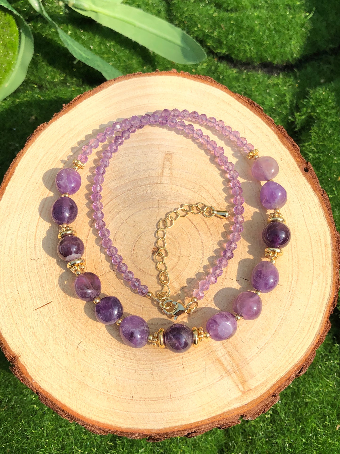 Natürliche Amethyst Halskette Kupfer vergoldet 14K handgefertigt