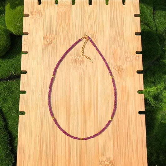 Sythethische Rubin Halskette versilbert 14K handgefertigt