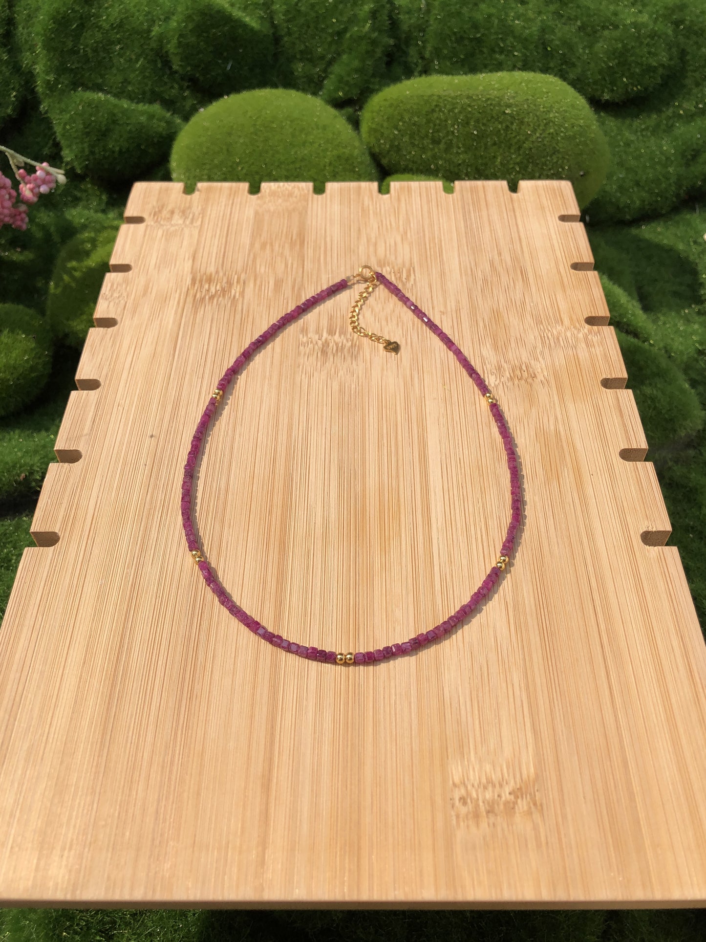 Sythethische Rubin Halskette versilbert 14K handgefertigt