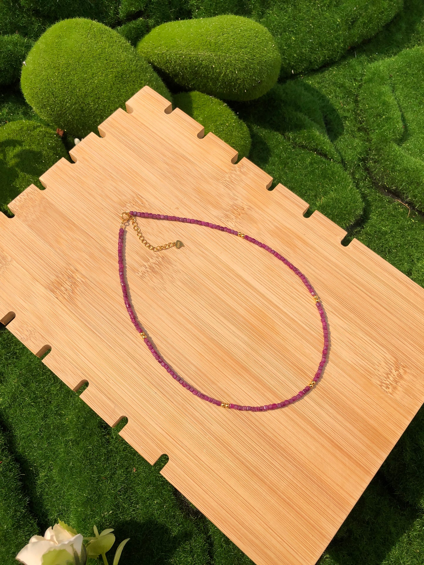 Sythethische Rubin Halskette versilbert 14K handgefertigt