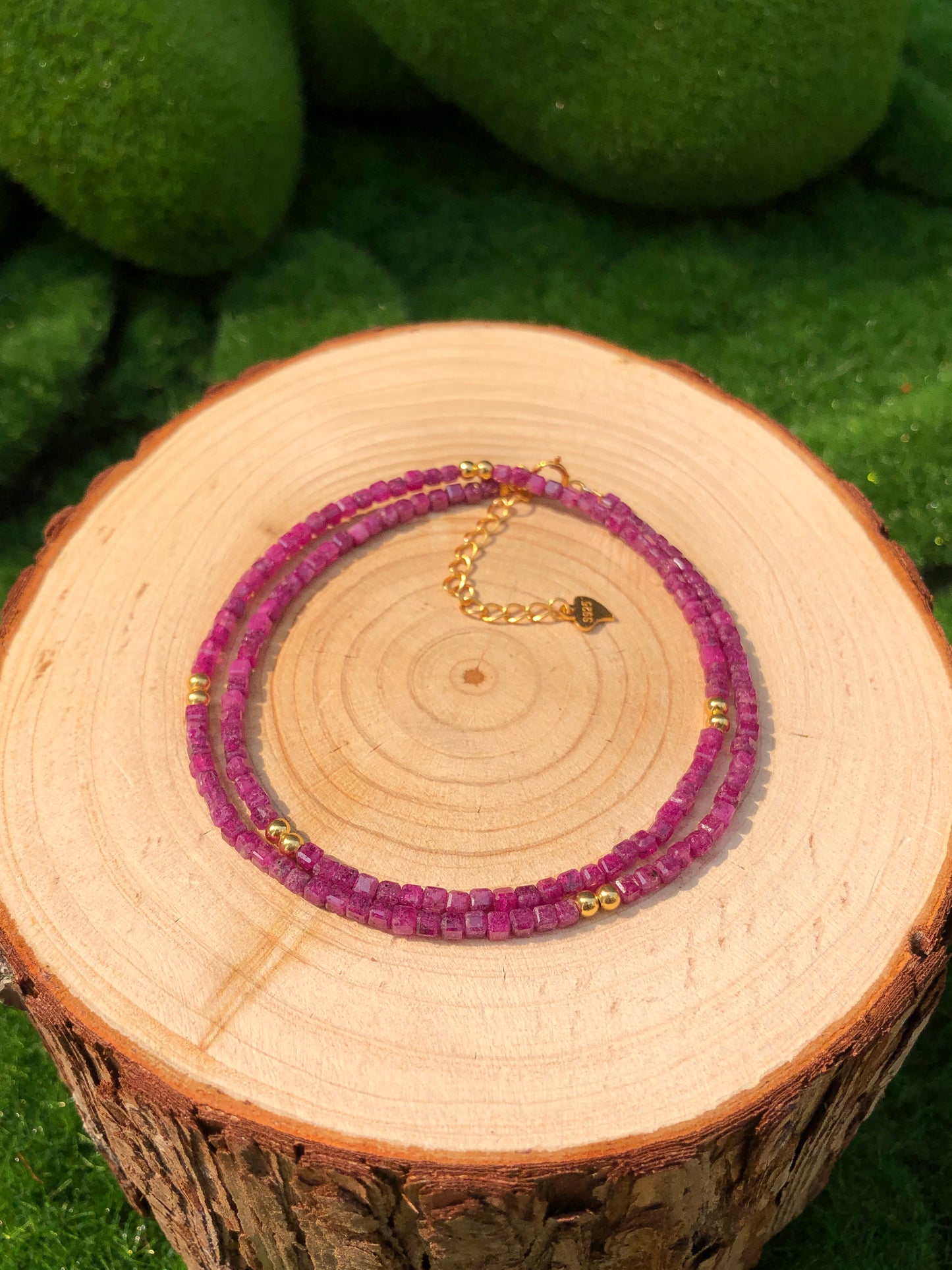 Sythethische Rubin Halskette versilbert 14K handgefertigt