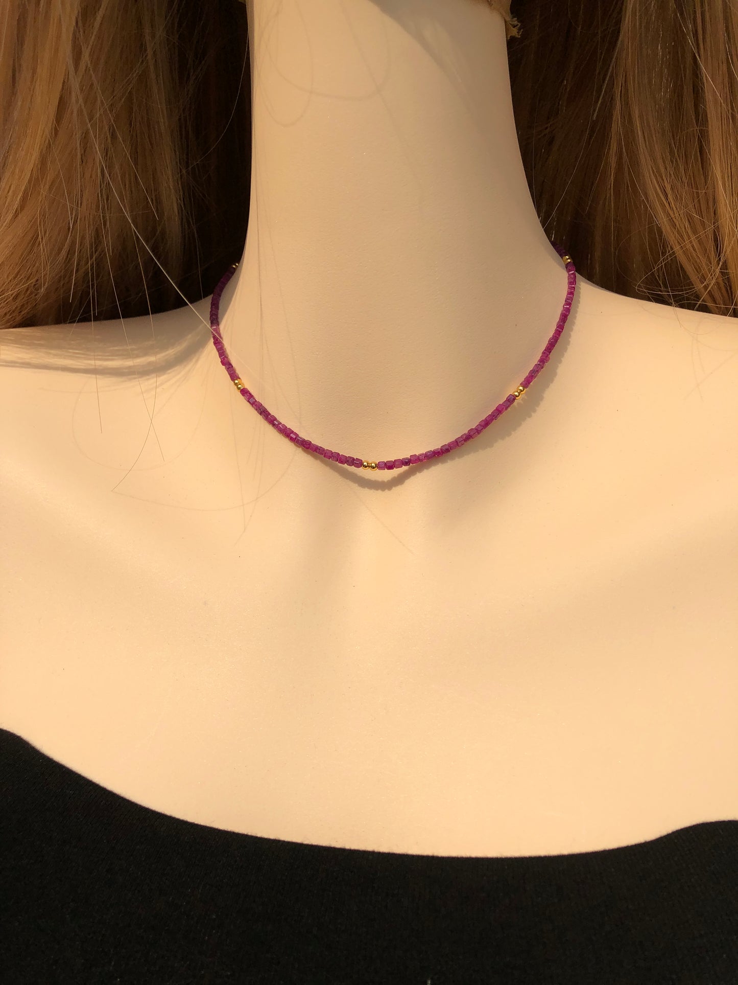 Sythethische Rubin Halskette versilbert 14K handgefertigt