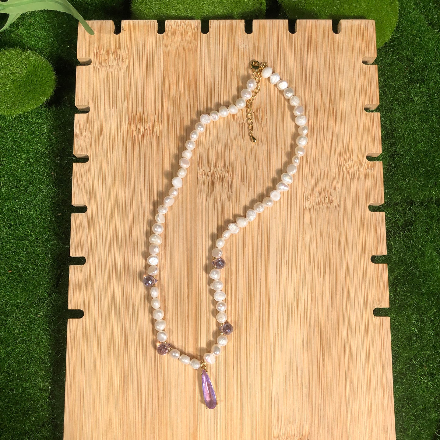Exquisite Halskette, Süßwasserperle, lila Anhänger, Kupfer mit 14K Gold plattiert, handgefertigt