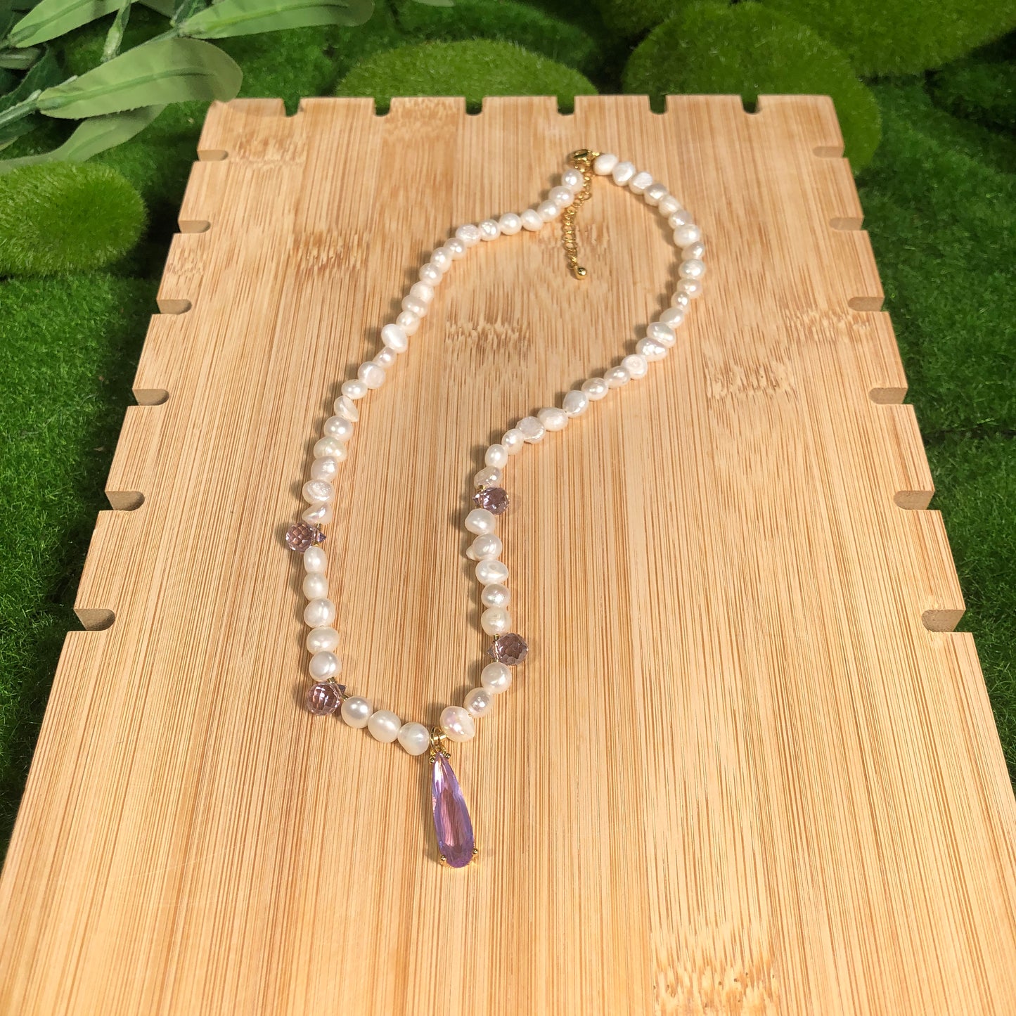 Exquisite Halskette, Süßwasserperle, lila Anhänger, Kupfer mit 14K Gold plattiert, handgefertigt