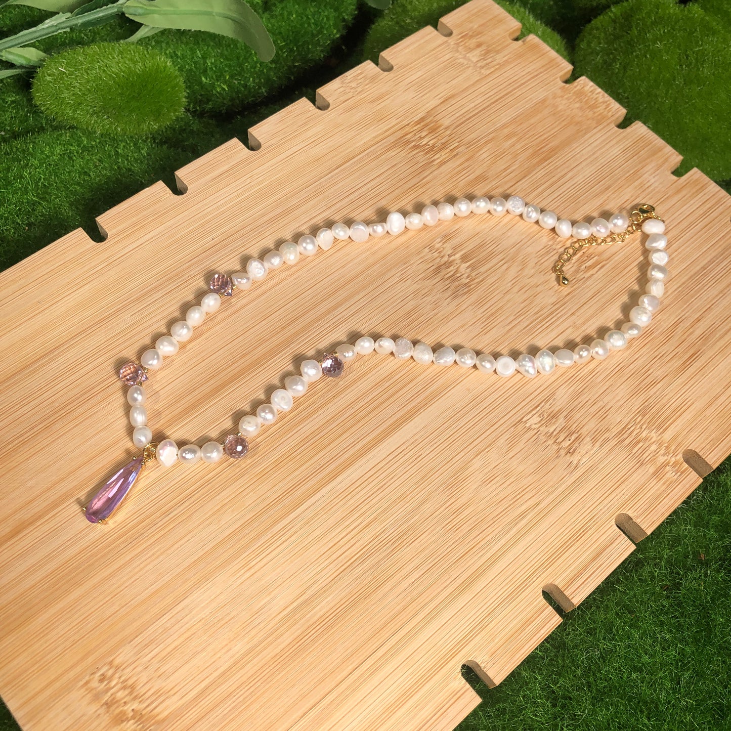 Exquisite Halskette, Süßwasserperle, lila Anhänger, Kupfer mit 14K Gold plattiert, handgefertigt