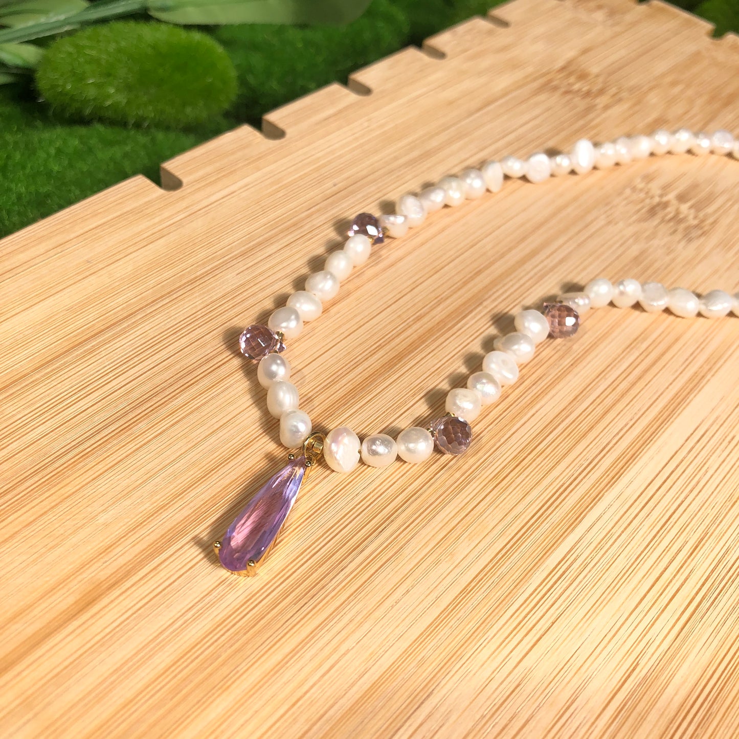 Exquisite Halskette, Süßwasserperle, lila Anhänger, Kupfer mit 14K Gold plattiert, handgefertigt