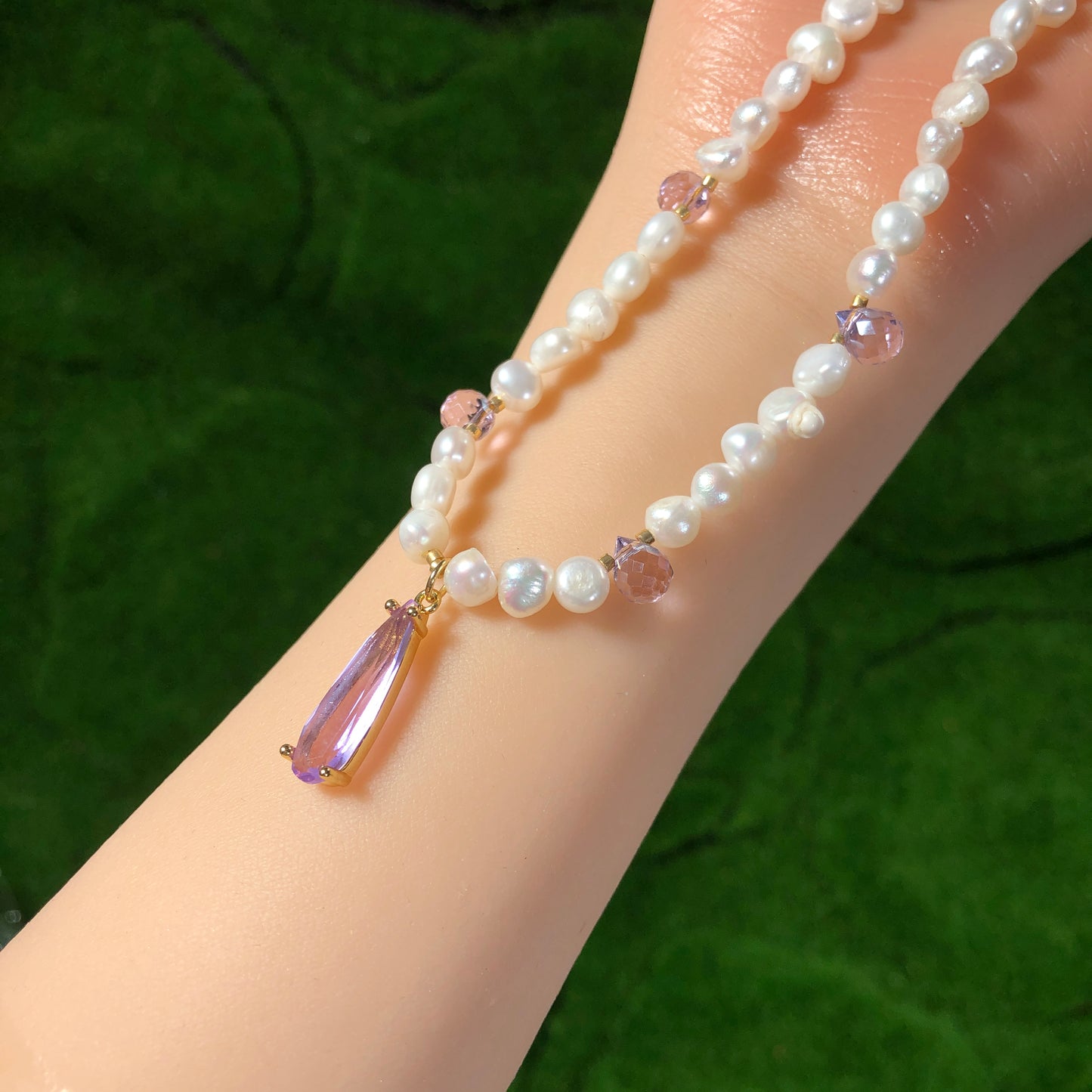 Exquisite Halskette, Süßwasserperle, lila Anhänger, Kupfer mit 14K Gold plattiert, handgefertigt