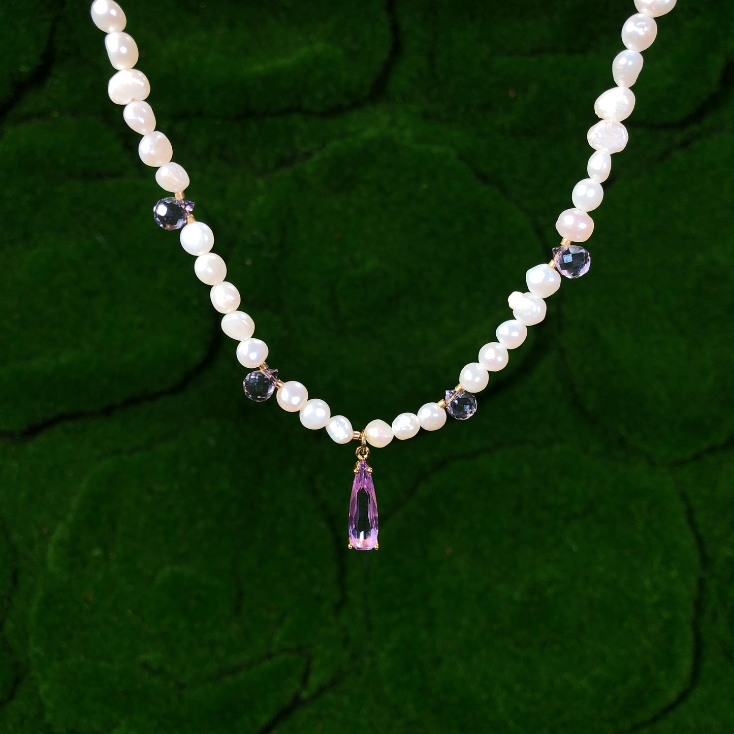 Exquisite Halskette, Süßwasserperle, lila Anhänger, Kupfer mit 14K Gold plattiert, handgefertigt
