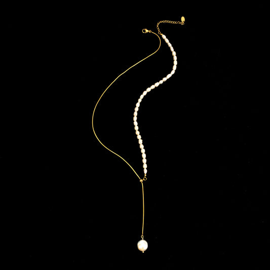 Exquisite natürliche Süßwasserperlen-Kupfer-vergoldete 14K lange Perlenanhänger-Halskette, handgefertigt