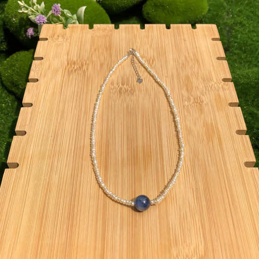 Natürliche Süßwasserperle blaue Kristall Halskette Silberkette handgefertigt