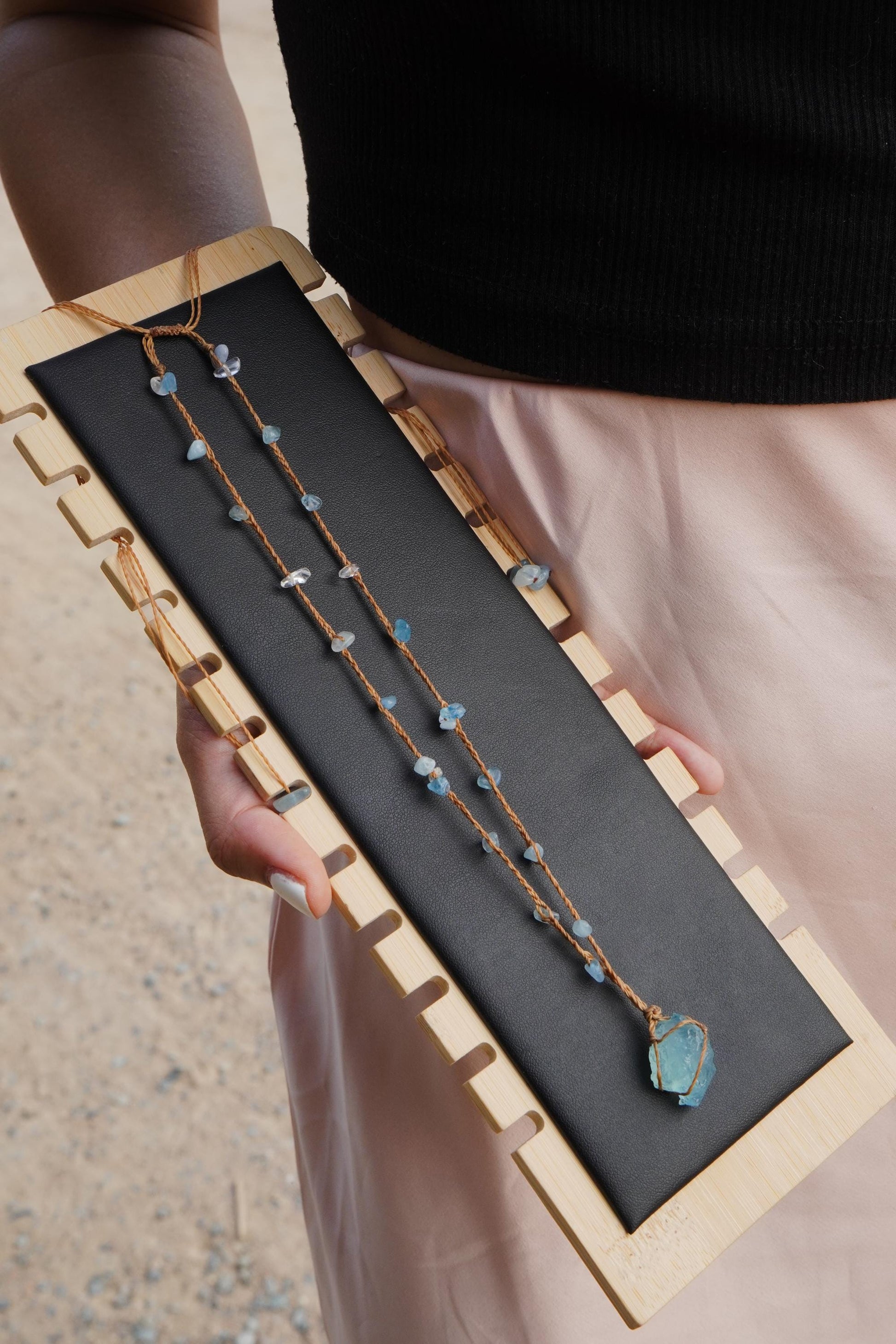 Aquadrom - Makramee Aquamarin Halskette Edelstein Handgefertigt Aquamarine Necklace