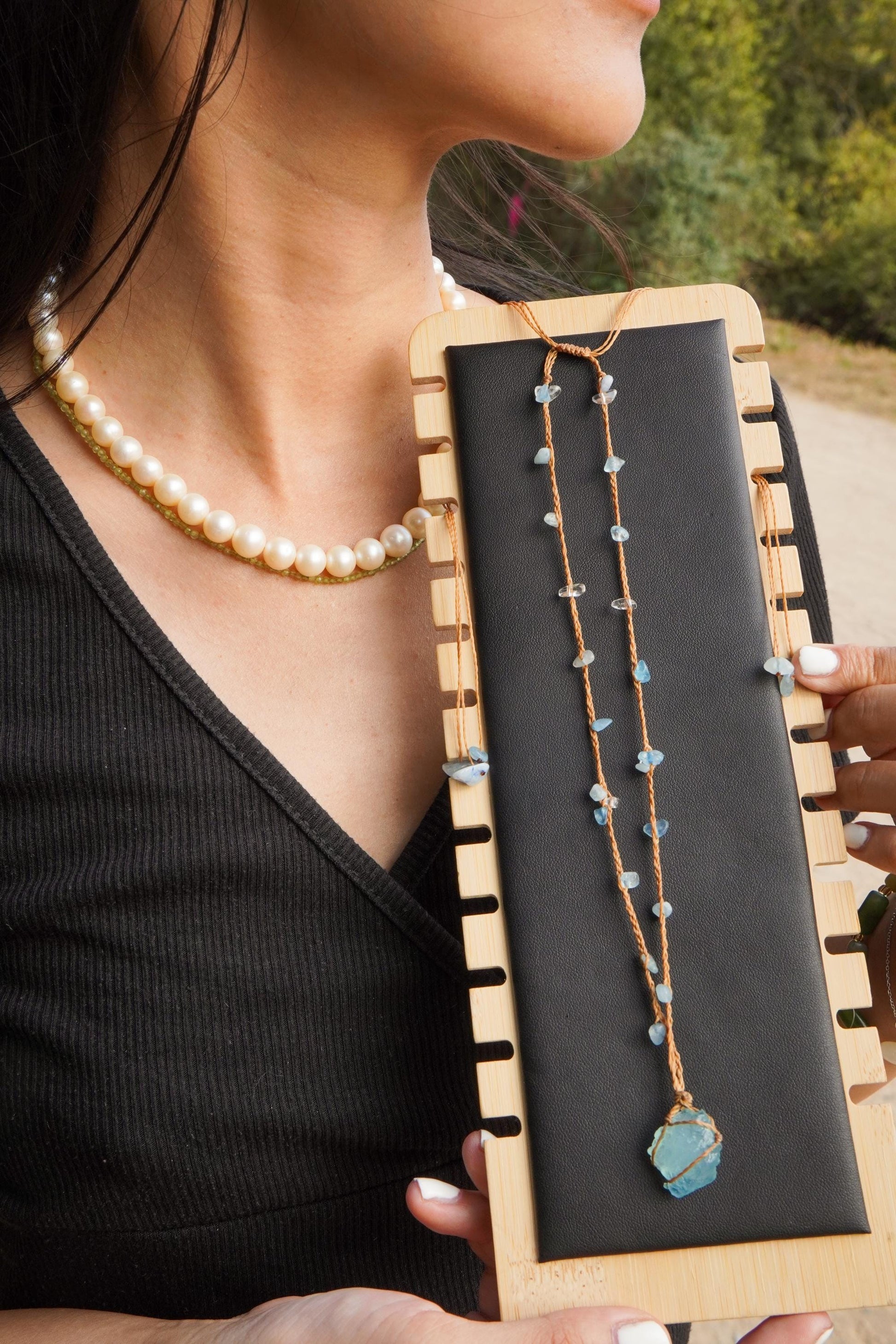 Aquadrom - Makramee Aquamarin Halskette Edelstein Handgefertigt Aquamarine Necklace