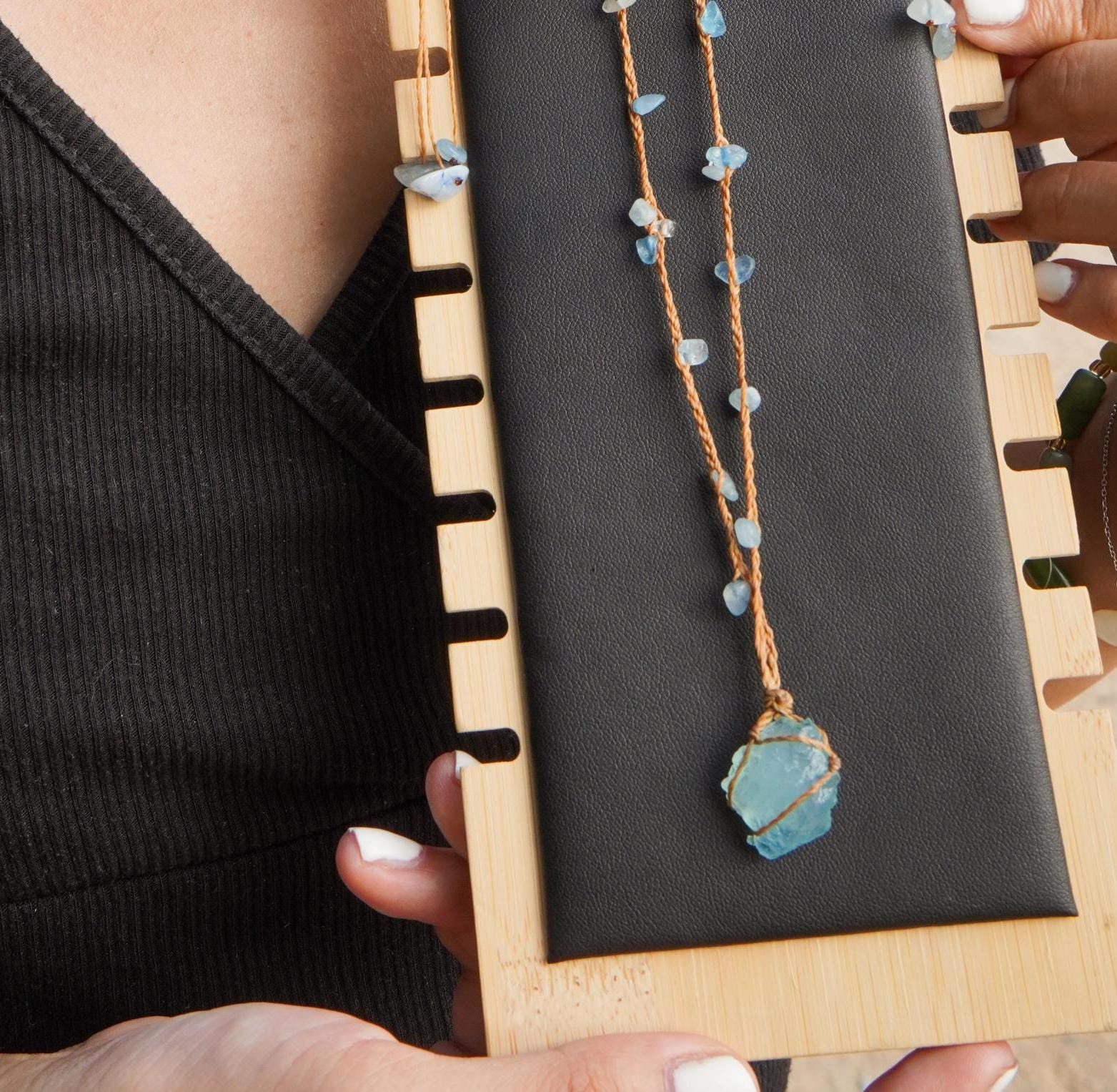 Aquadrom - Makramee Aquamarin Halskette Edelstein Handgefertigt Aquamarine Necklace