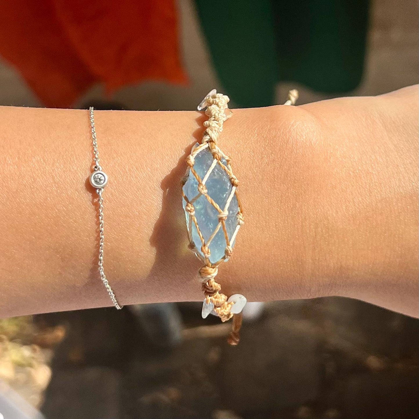 Küstenbrise - Makramee Armband Edelstein Aquamarin Armband Handgefertigtes Armband