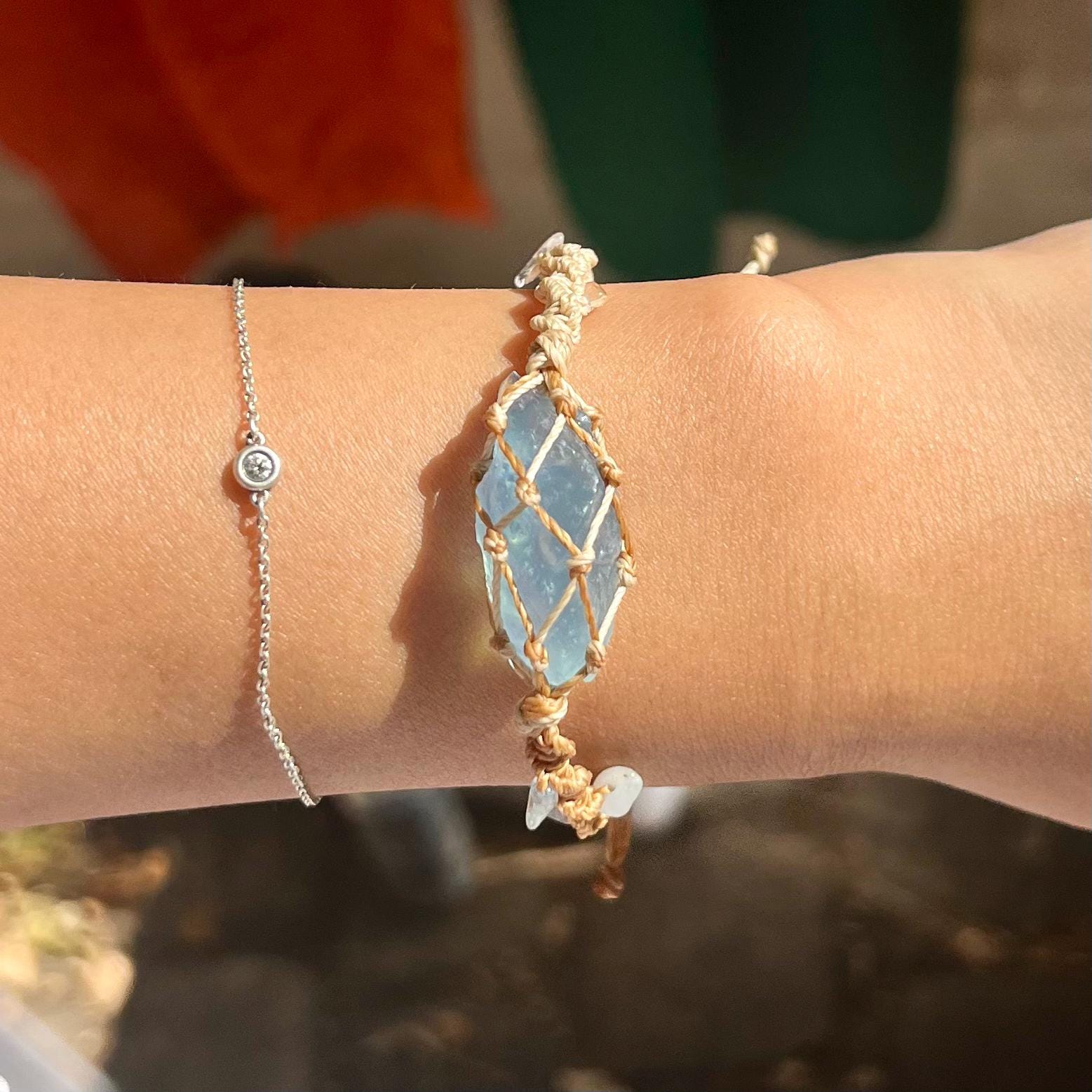 Küstenbrise - Makramee Armband Edelstein Aquamarin Armband Handgefertigtes Armband
