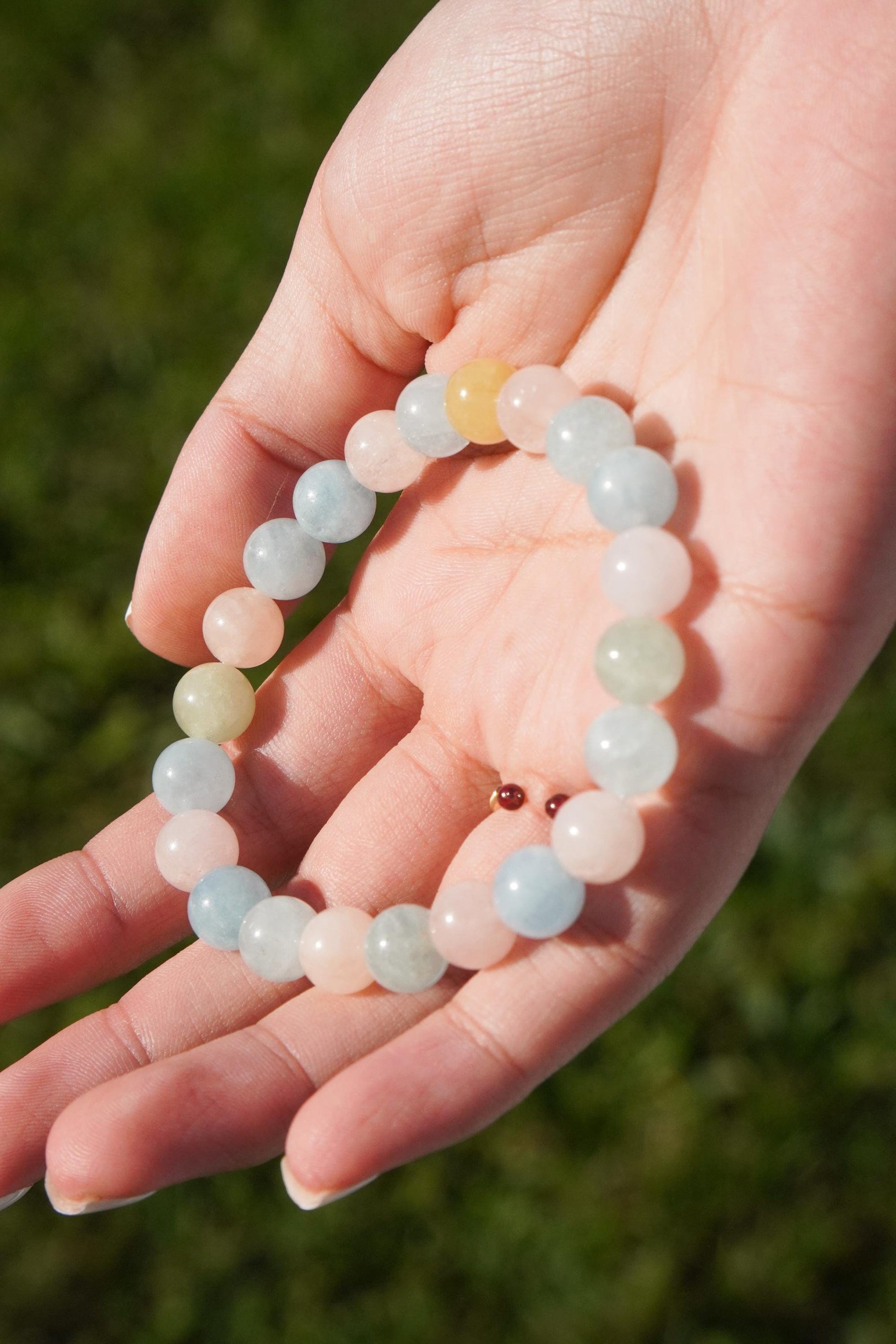 Morganit Perlenarmband Edelstein Armband Handmade Handgefertigt Armband Pastell Armband