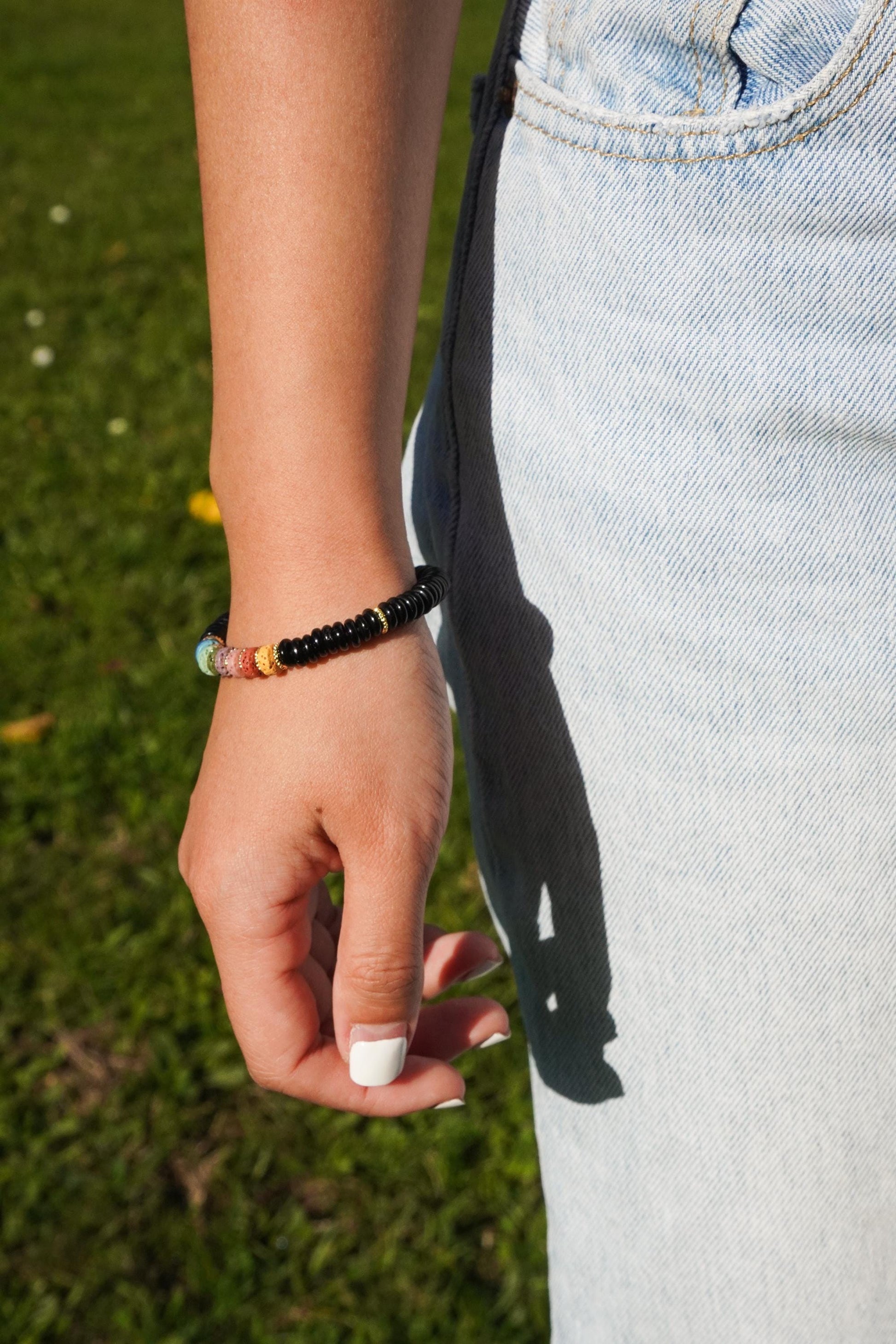 Obsidian Perlenarmband Edelstein Armband Schwarzes Armband Chakra Armband Vulkanstein Handgemacht Armband