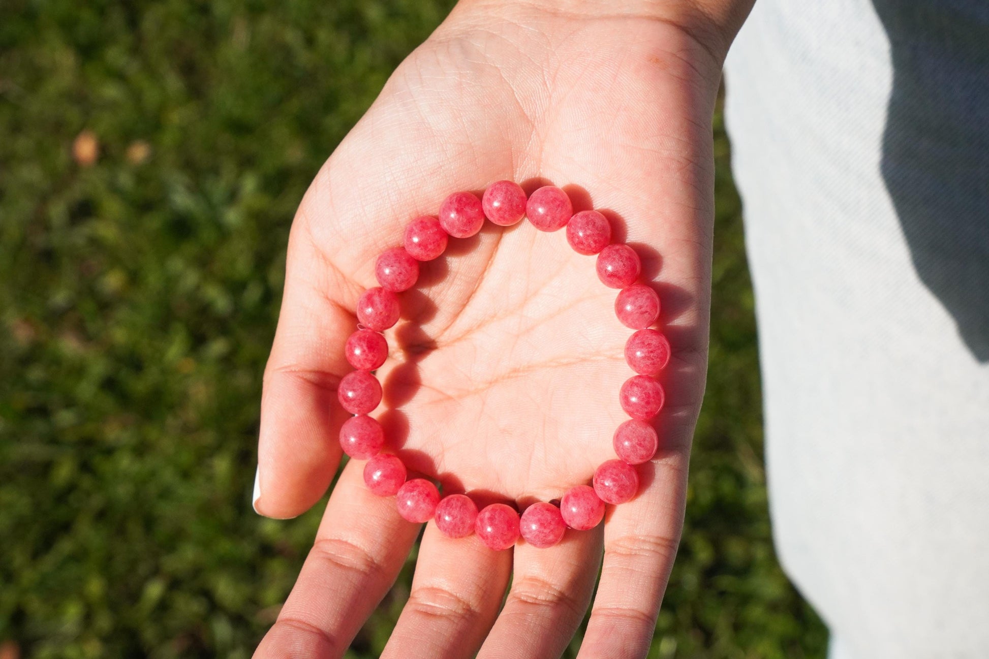 Rhodonit Perlenarmband Edelstein Armband Handmade Handgefertigt Armband Rosa Rot