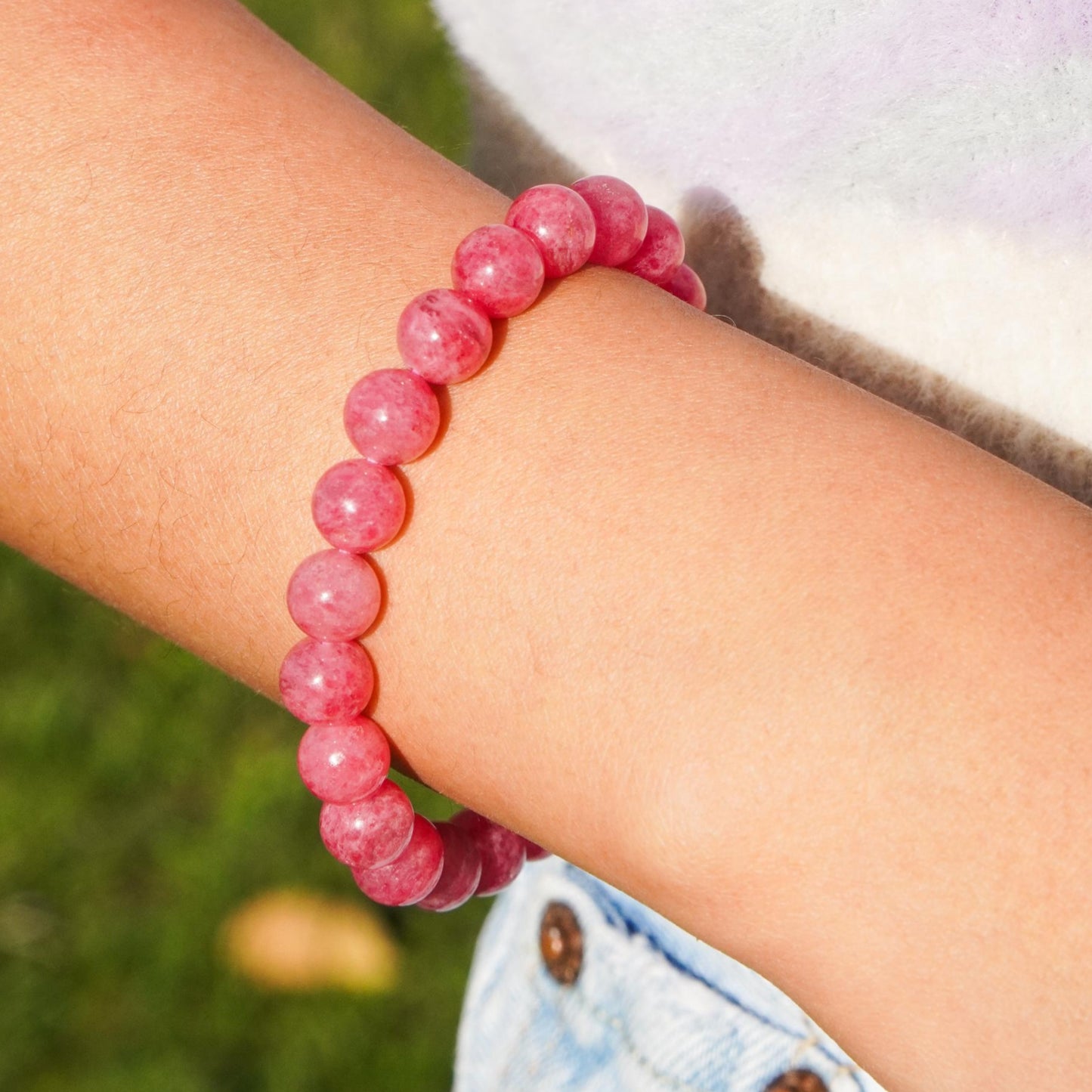 Rhodonit Perlenarmband Edelstein Armband Handmade Handgefertigt Armband Rosa Rot