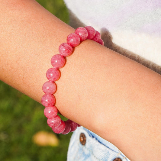 Rhodonit Perlenarmband Edelstein Armband Handmade Handgefertigt Armband Rosa Rot