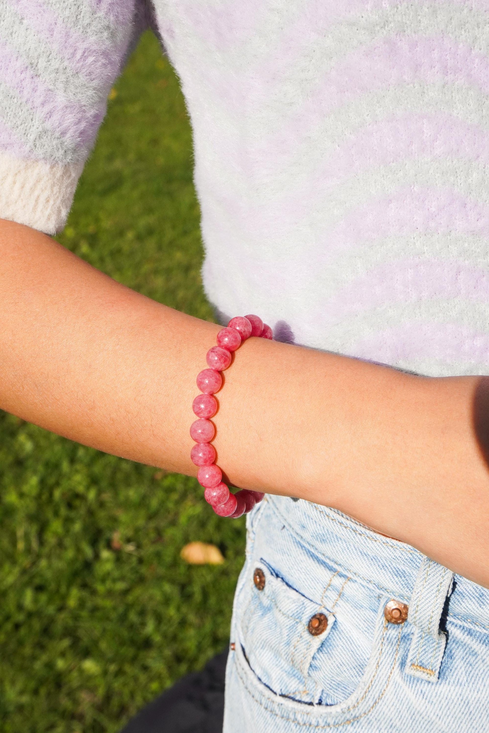 Rhodonit Perlenarmband Edelstein Armband Handmade Handgefertigt Armband Rosa Rot