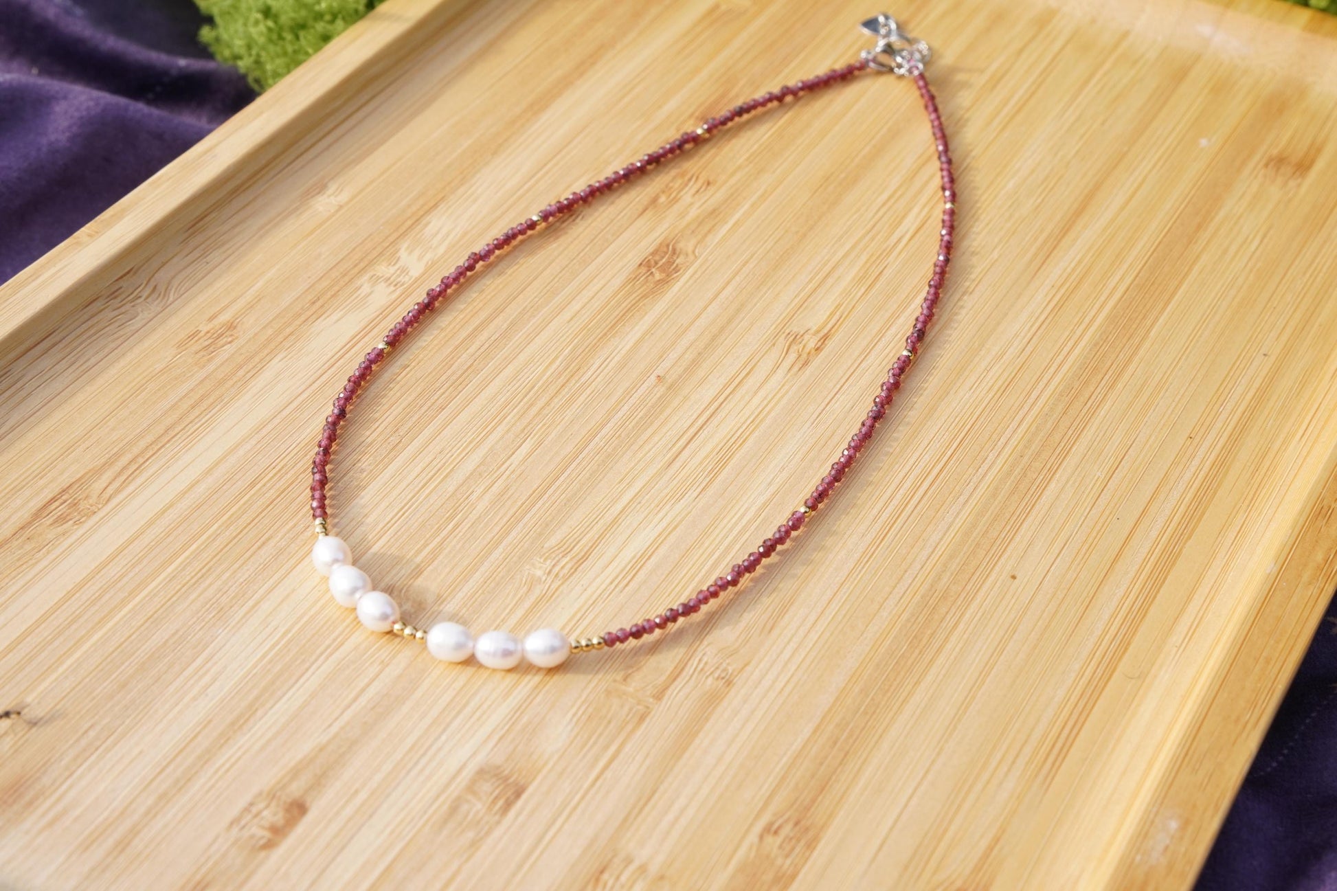 Feine Halskette Granat Süßwasserperlen Halskette Edelstein Halskette Handmade Handgefertigt Halskette Rot