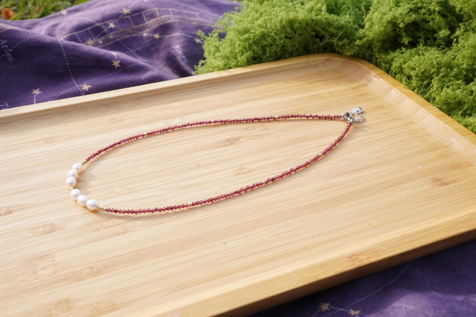 Feine Halskette Granat Süßwasserperlen Halskette Edelstein Halskette Handmade Handgefertigt Halskette Rot