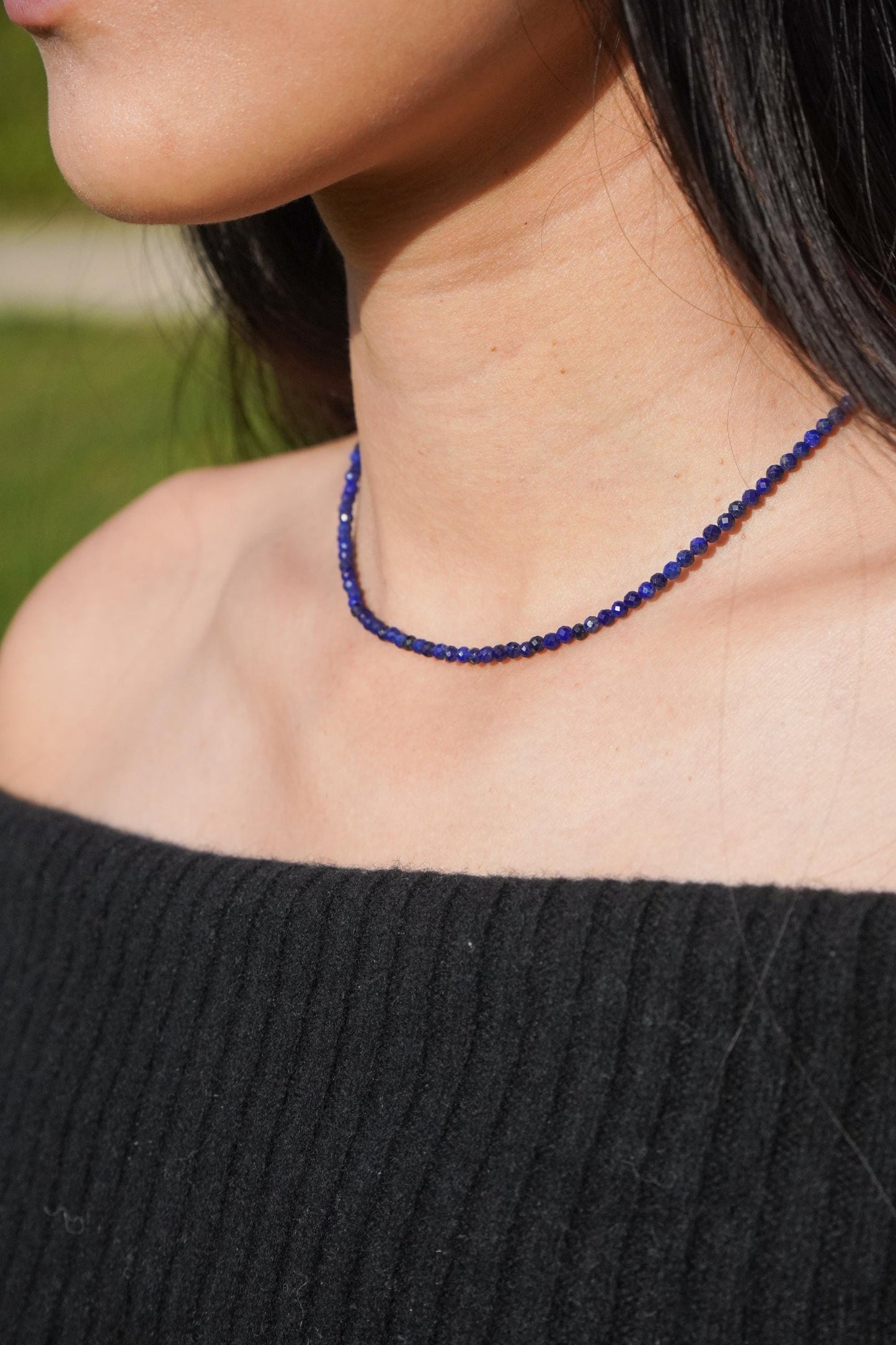 Feine Halskette Lasurit / Lapislazuli AAAAA 5A Edelstein Halskette Blaue halskette handgemacht Halskette
