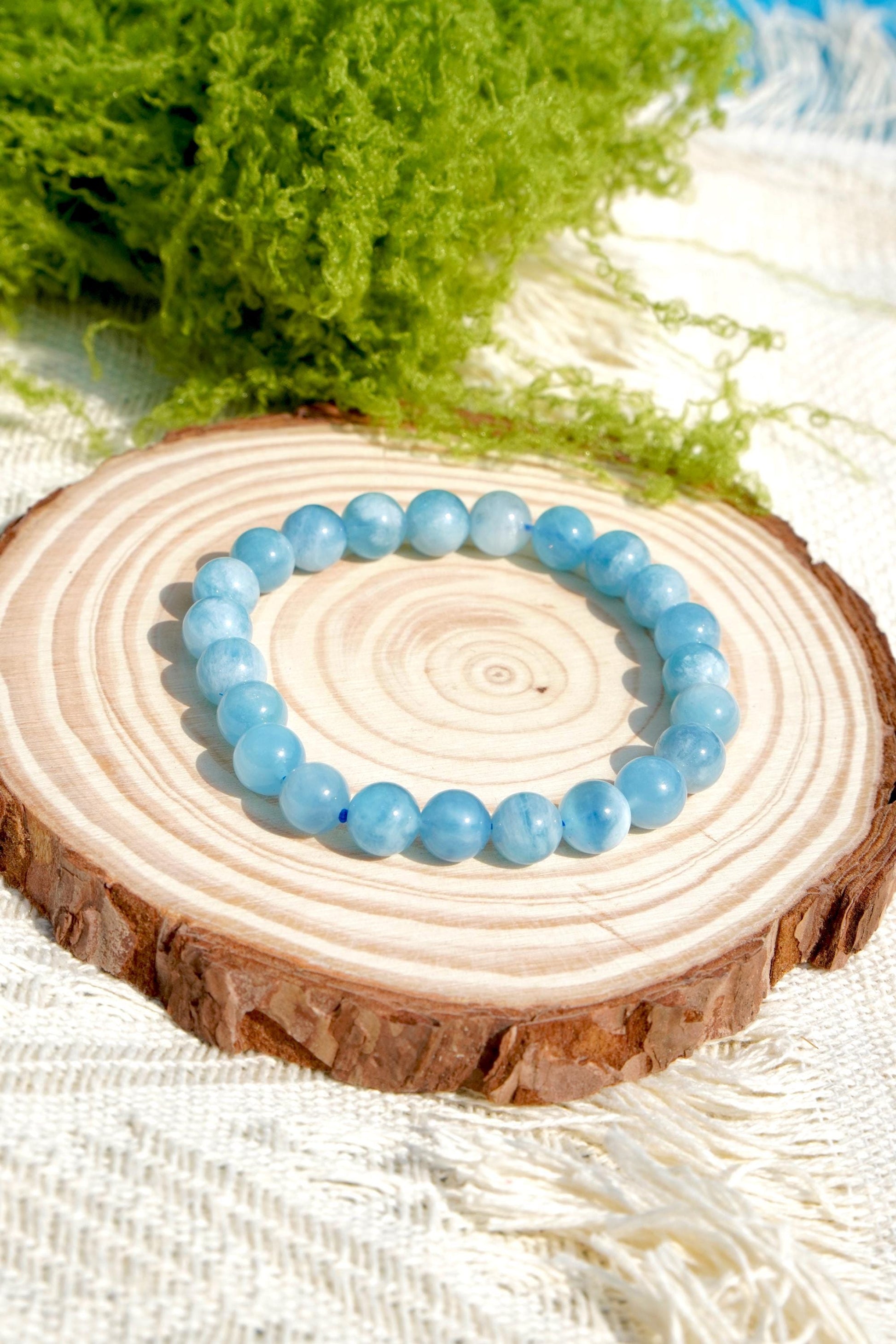 Aquamarin Perlenarmband Edelstein Naturstein Armband handgefertigt handgemacht blau