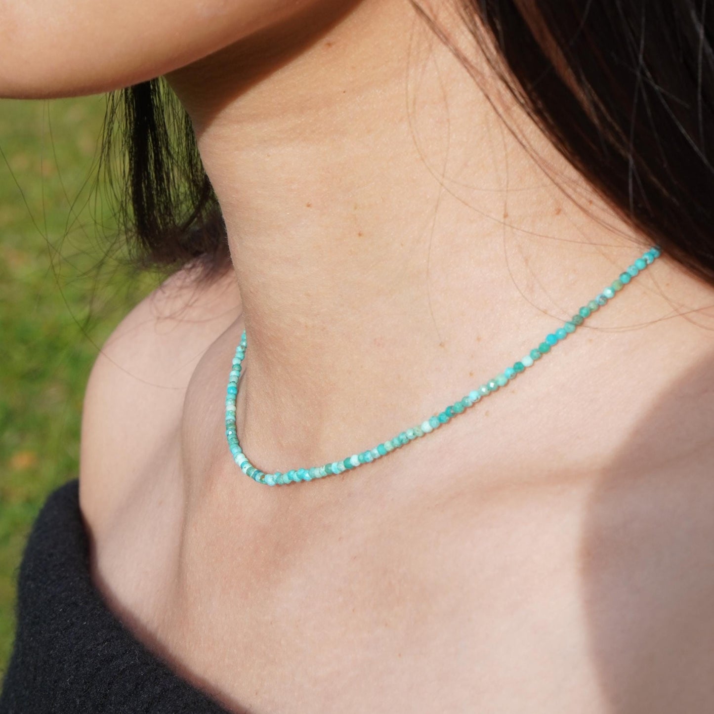 Feine Halskette Türkis AAA 3A Edelstein Halskette Handmade Handgefertigt Halskette grün blau Halskette