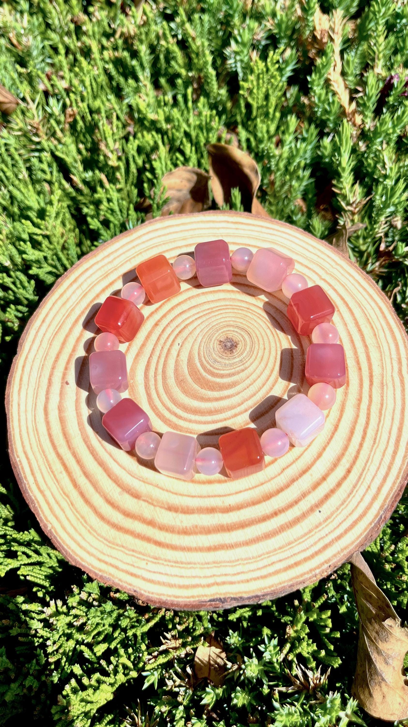 Achat Perlenarmband Quadrat Pink / Rosa Armband handmade Armband handgemacht Edelstein Armband