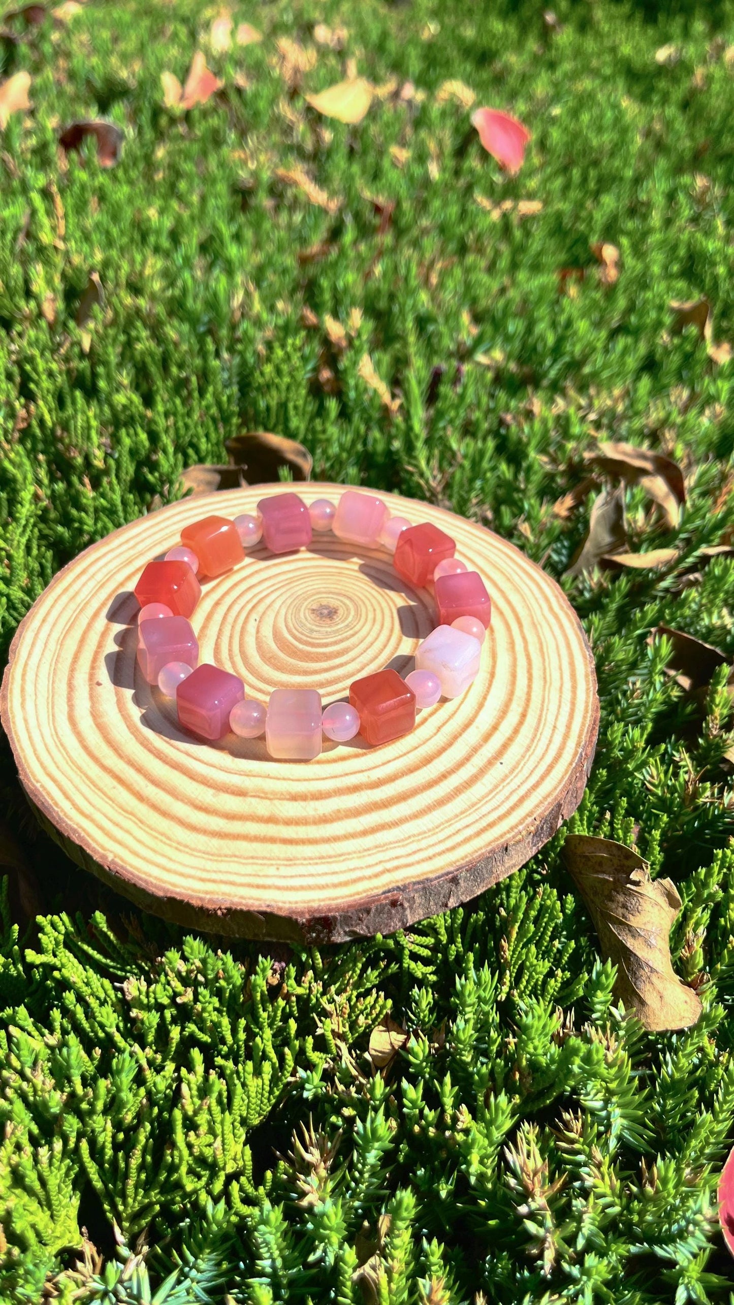 Achat Perlenarmband Quadrat Pink / Rosa Armband handmade Armband handgemacht Edelstein Armband