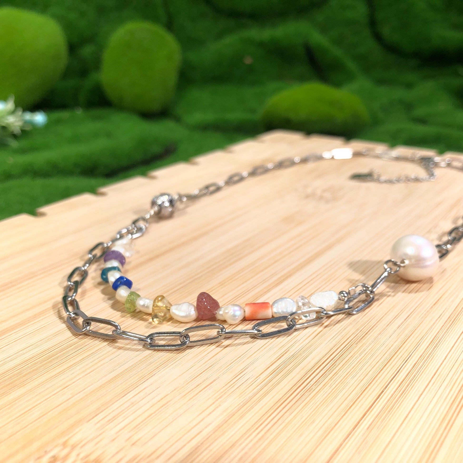 Perlen Halskette Edelstahl Halskette Edelstein Halskette Chakra Halskette Achat Rosenquarz Citrin Lapis Lazulli Apatit Amethyst Peridot