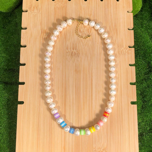 Perlen Halskette Süßwasser Perlenhalskette Chakra Halskette Bunt Regenbogen Halskette