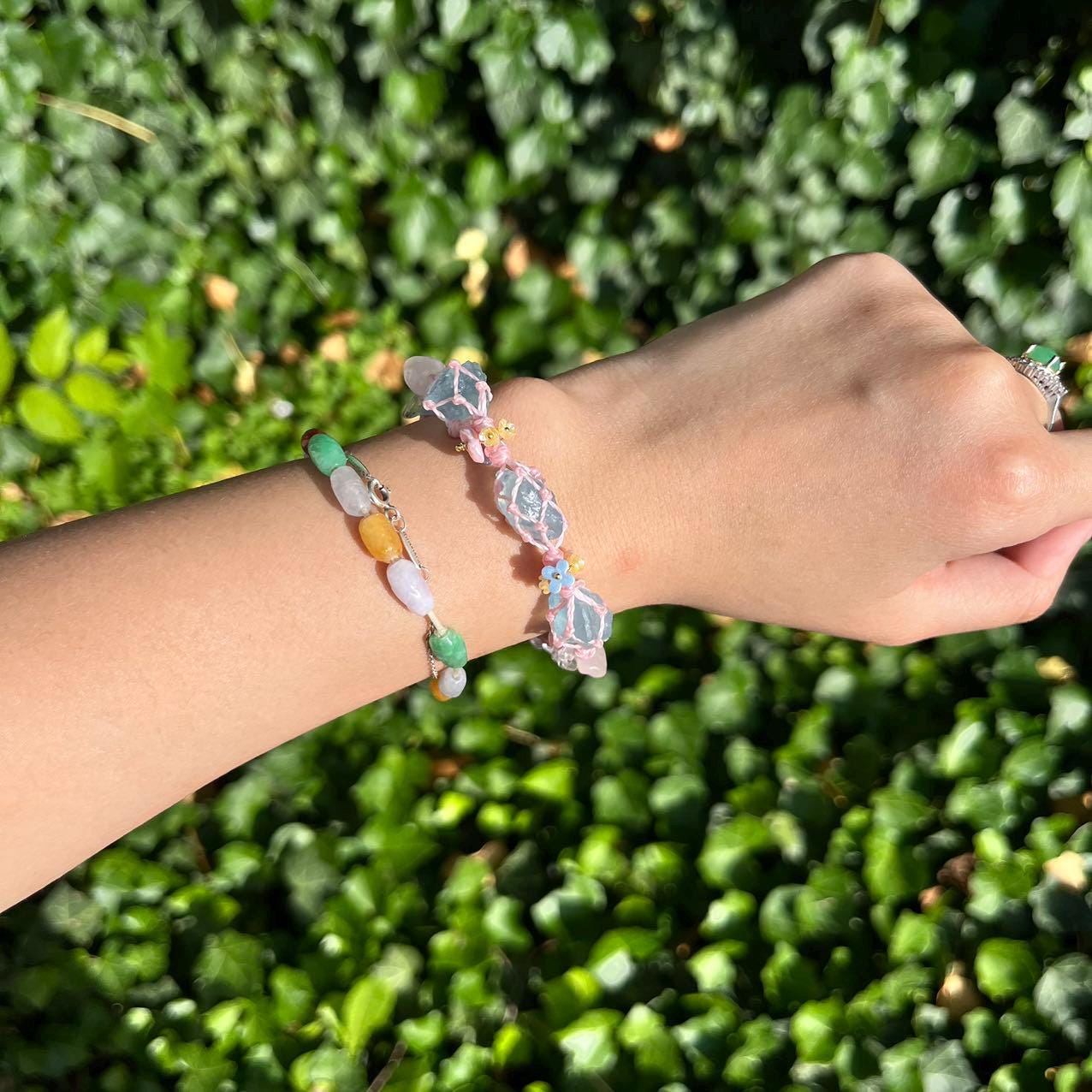 Marshmallow II - Makramee Edelstein Armband mit Aquamarin Handgefertigtes Armband Aquamarin